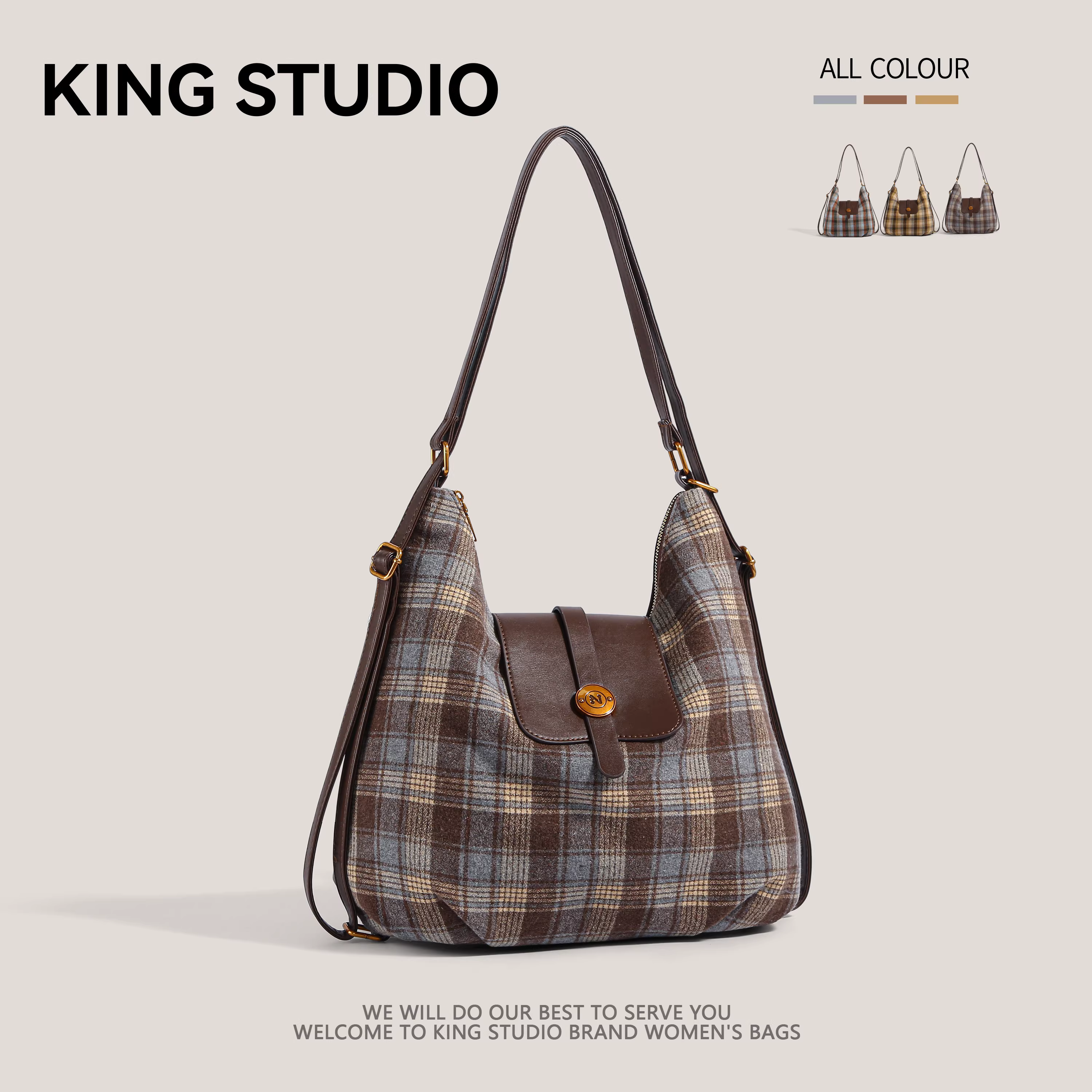 Ba lô len kẻ caro nữ thời trang thu đông 2025, túi tote phong cách học sinh, đa năng, dung tích lớn