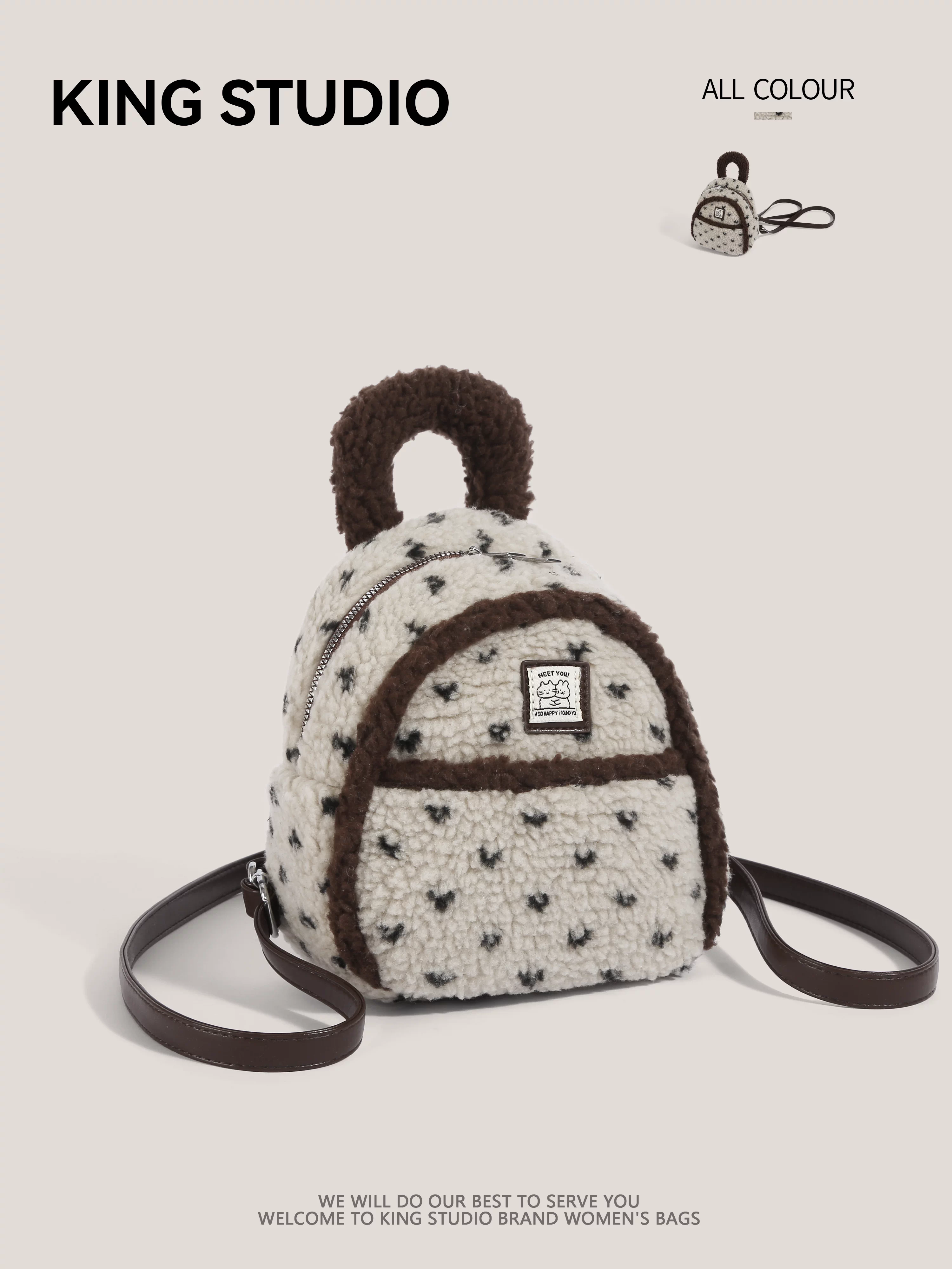 Ba lô len dễ thương phong cách Fair Isle dành cho nữ, mẫu mới 2026, thời thượng, cặp sách học sinh, balo du lịch nhỏ xinh