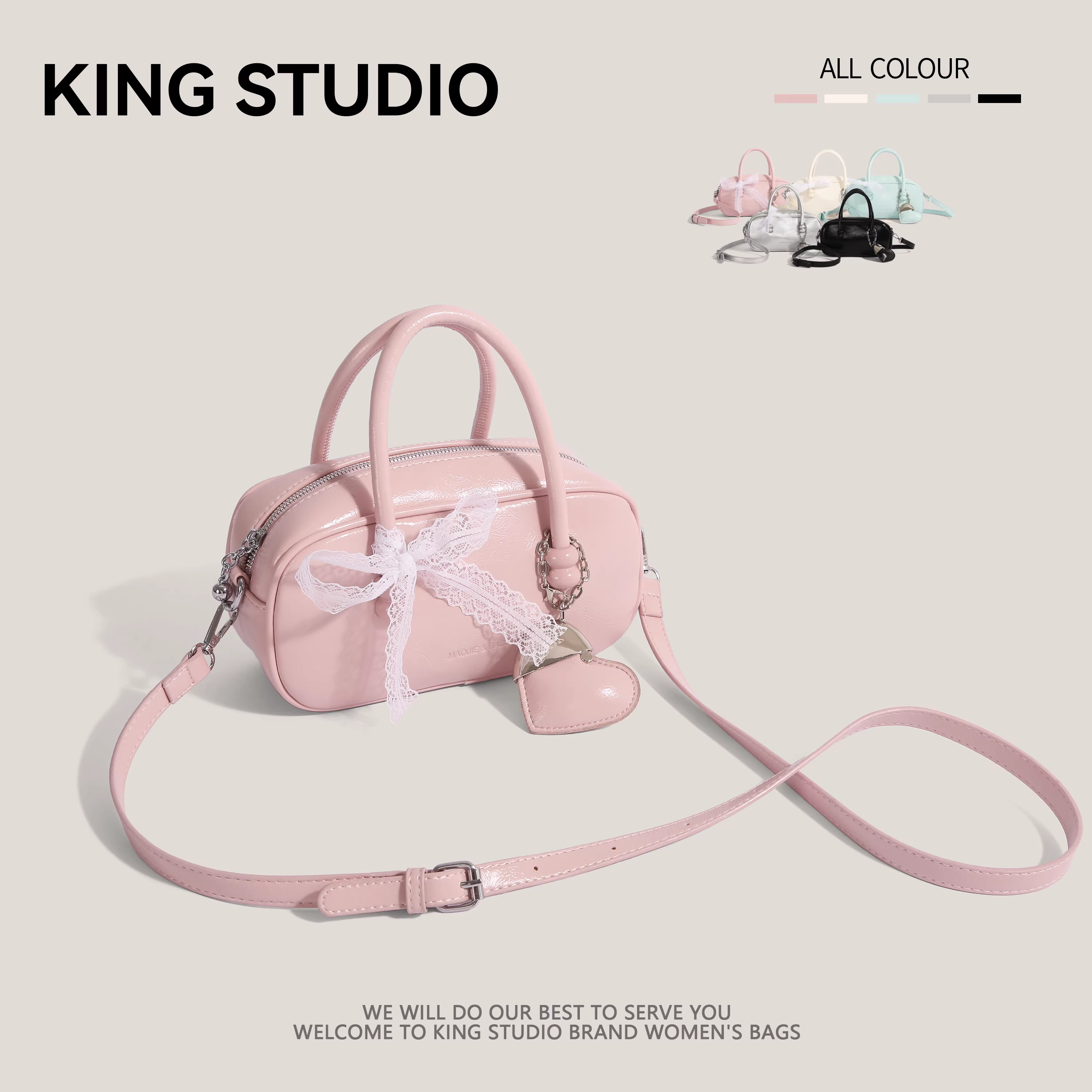 Túi xách ren cao cấp dành cho nữ xuân hè 2025, mẫu mới thời thượng, túi bowling đa năng, đeo chéo