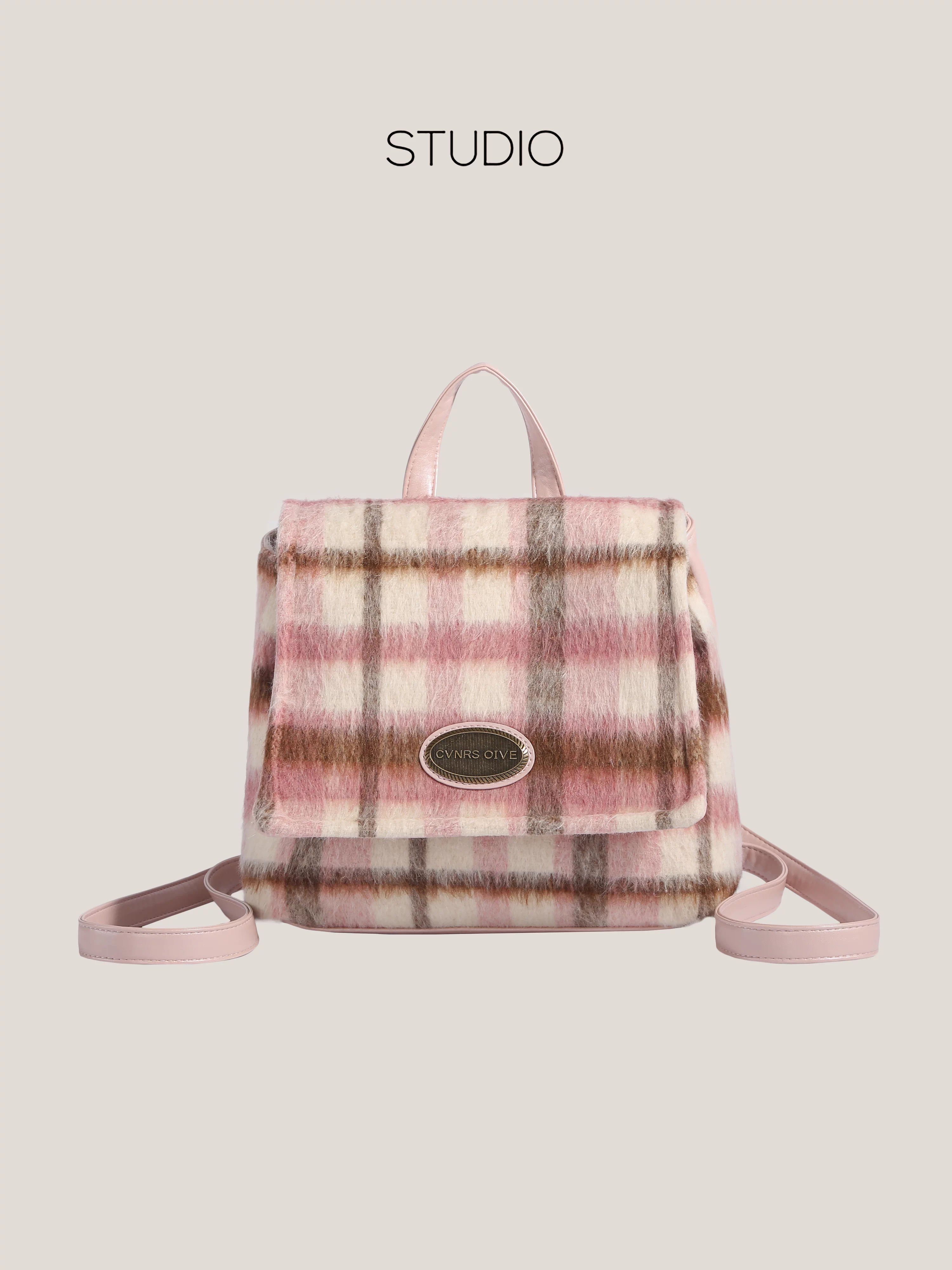 Ba lô phong cách học sinh dành cho nữ 2025, túi xách len kẻ caro cao cấp, đa năng, túi đeo vai đi làm