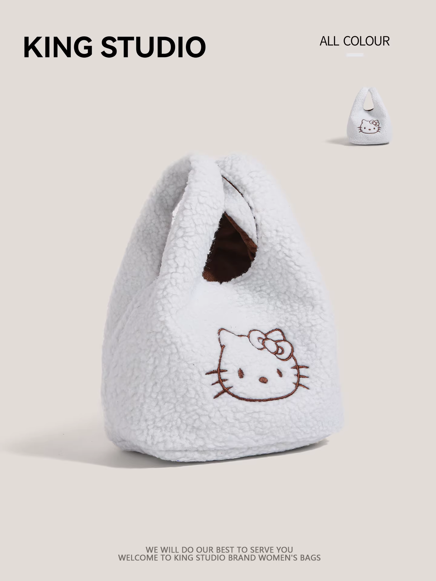 Túi đeo tay HelloKitty dễ thương, túi xách len cừu thời trang thu đông mới, túi đựng đồ di động và túi xách du lịch