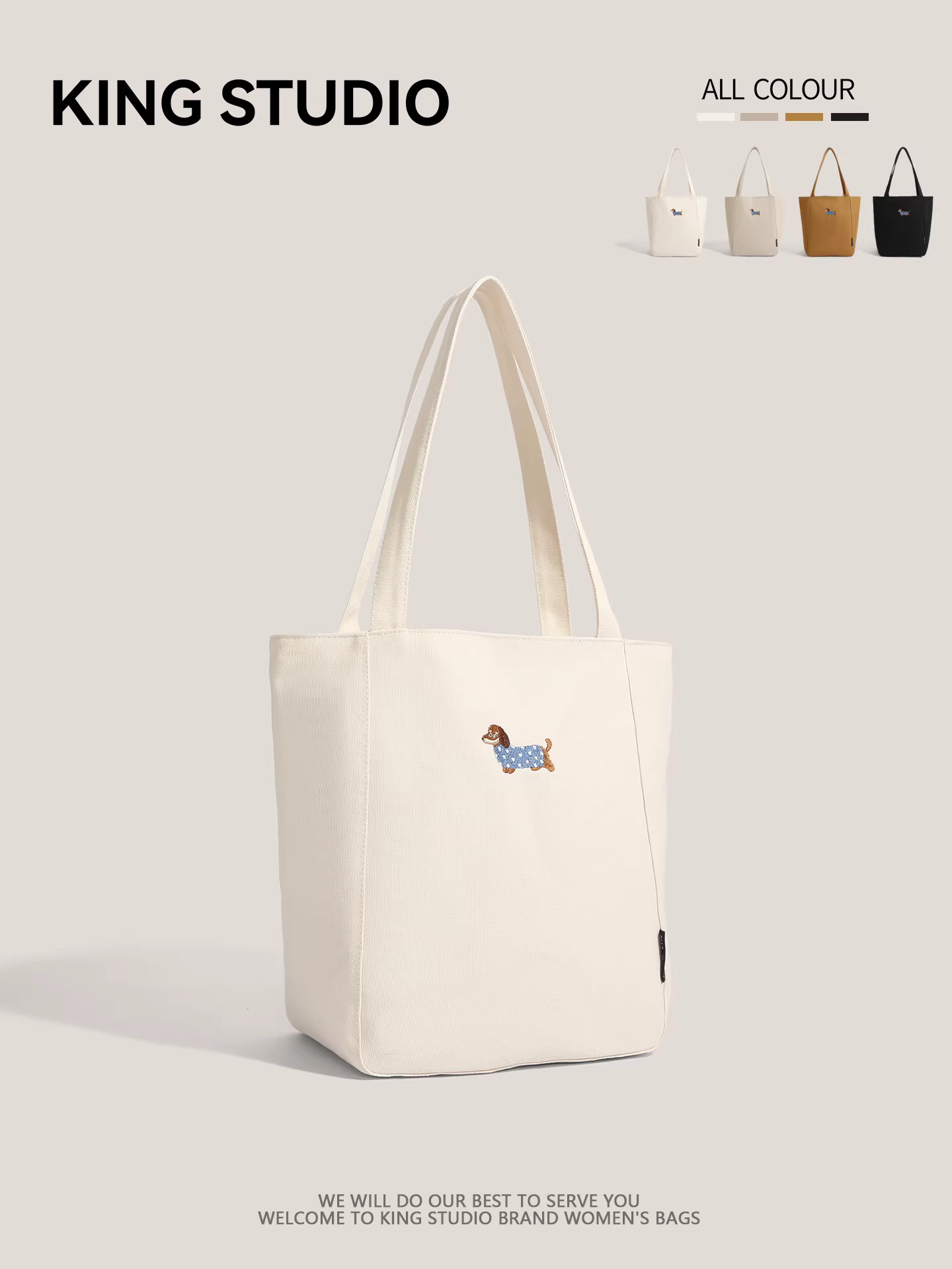 Túi vải thêu hình chó Dachshund dành cho nữ, túi tote đựng đồ cho học sinh có sức chứa lớn, túi tote đeo vai đơn đa năng thông thường.