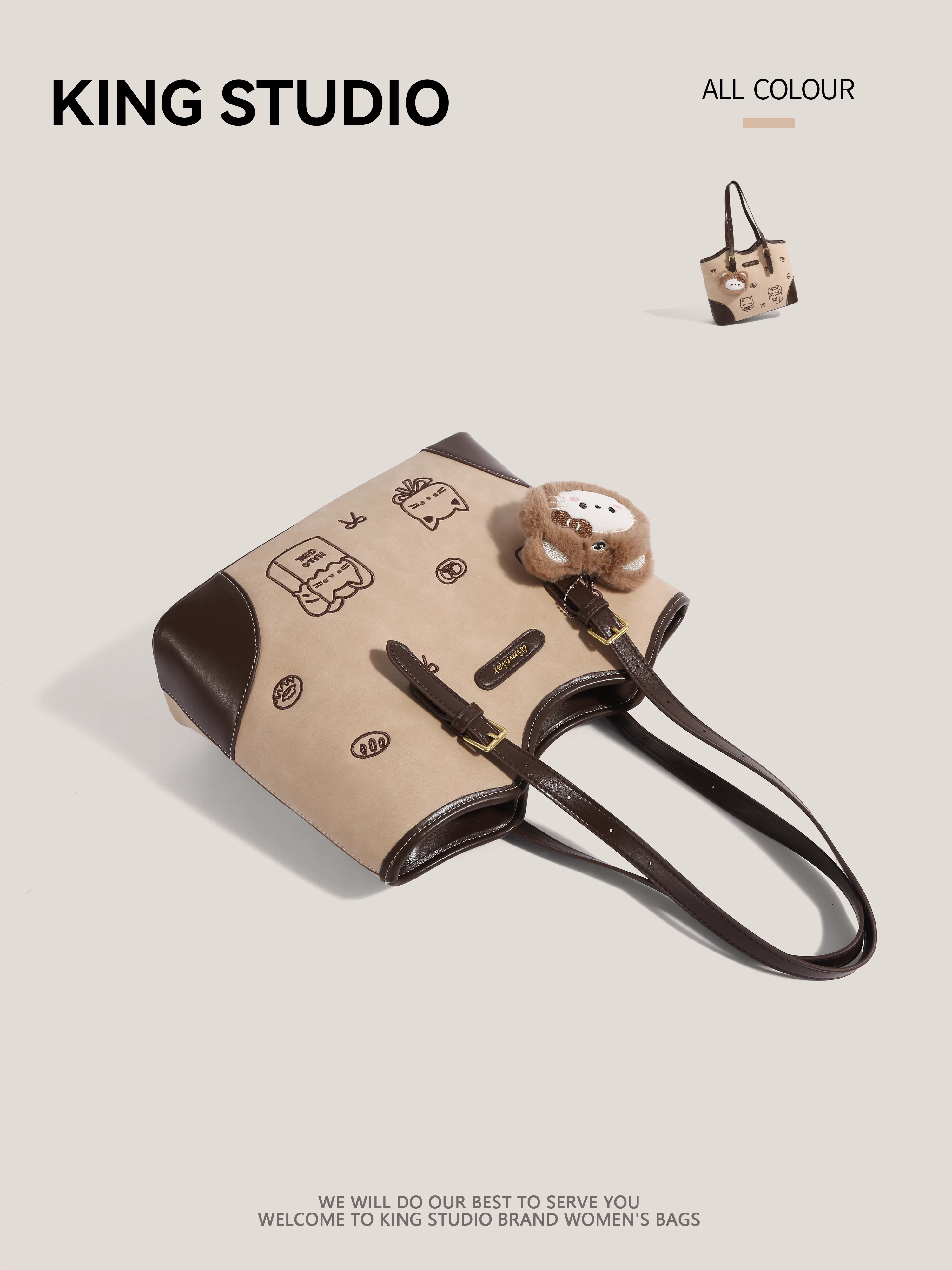 Túi tote hình mèo con dễ thương dành cho nữ, mẫu mới thu đông 2025, hoạt hình đa năng, túi đeo vai, dung tích lớn, túi đi làm