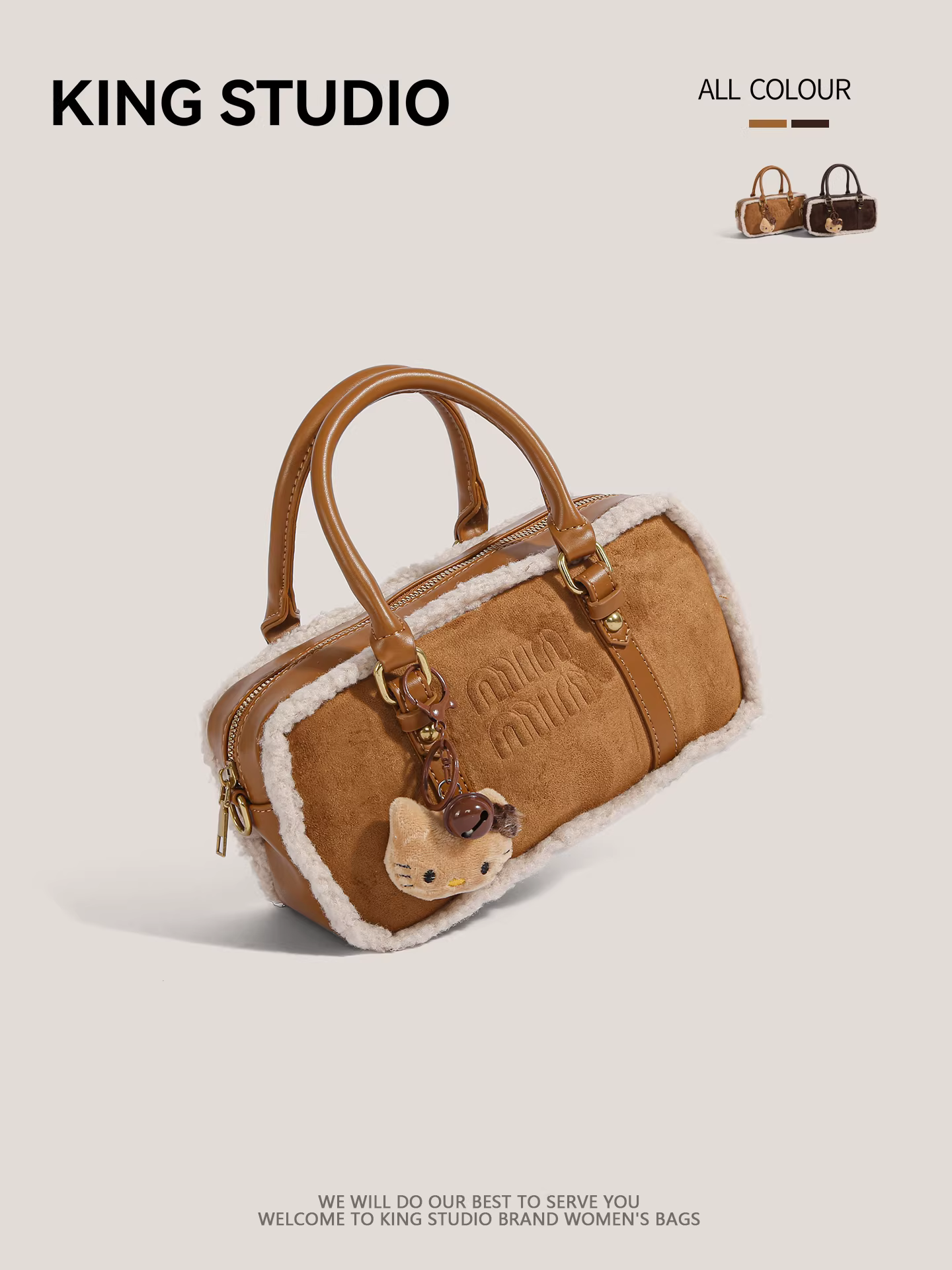 Túi bowling len cừu cao cấp dành cho nữ, mẫu mới thu đông 2025, kiểu dáng retro thời thượng, túi đeo vai/chéo cá tính