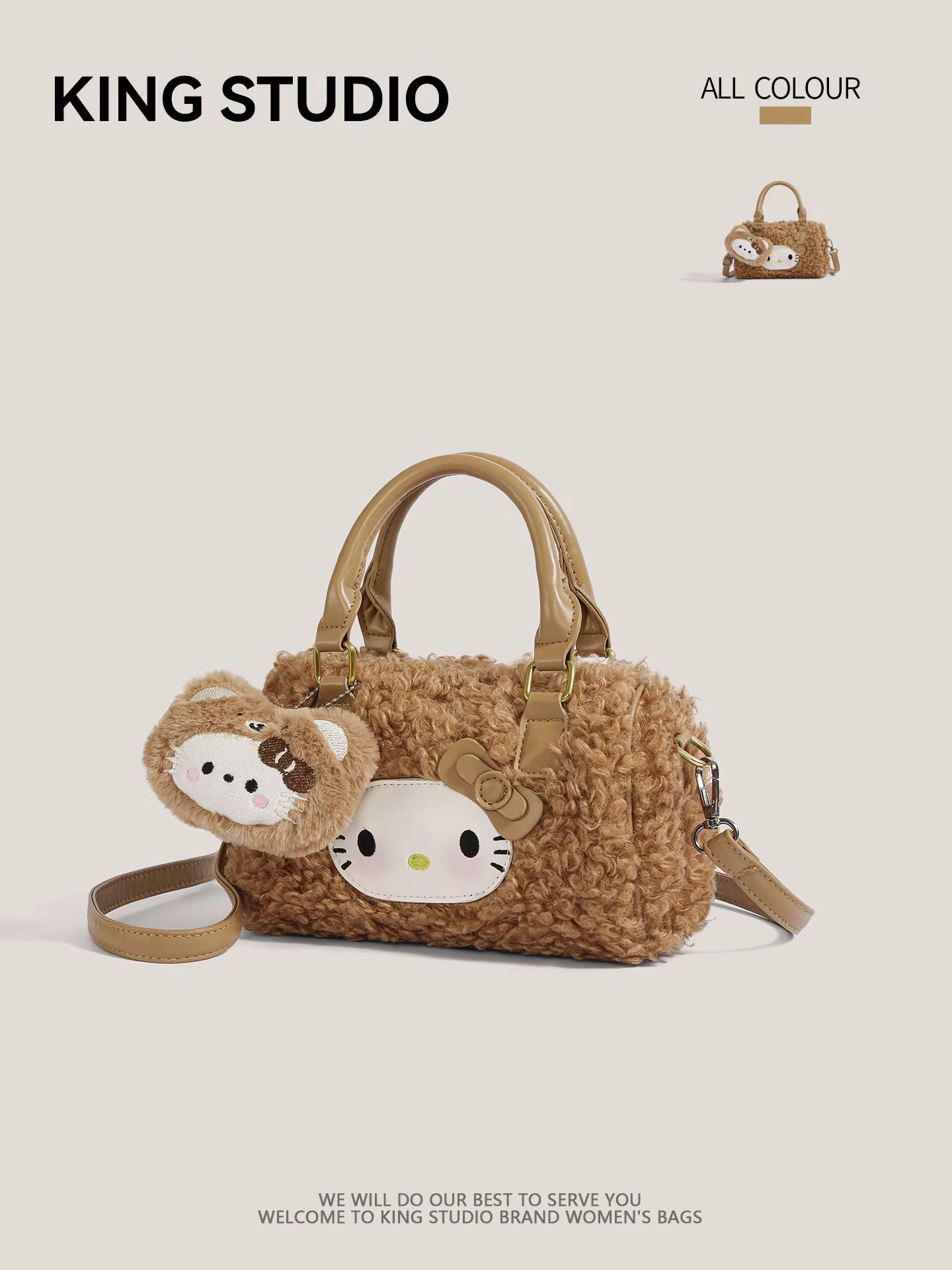 Túi xách len cừu Hello Kitty dễ thương dành cho nữ, kiểu mới 2025, phong cách học sinh, túi đeo chéo lông mềm mại dành cho nữ sinh