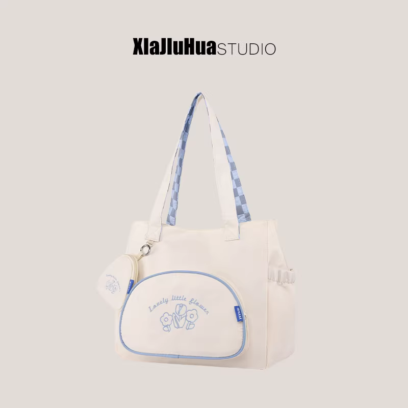 Túi vải canvas dung tích lớn dành cho nữ, túi tote thêu dễ thương, túi đeo vai đi học và đi làm