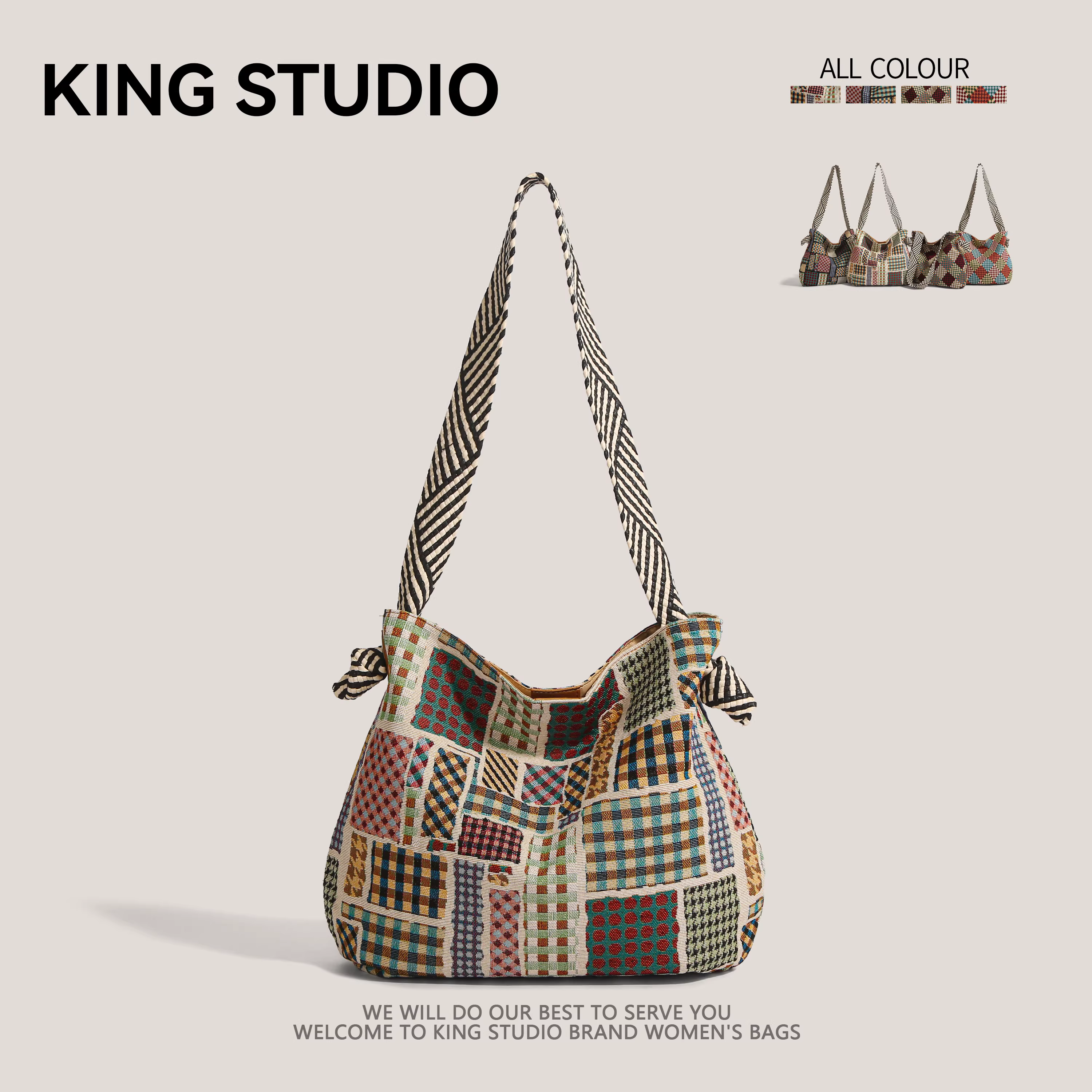 Túi tote vải bố dành riêng cho nữ 2025, mẫu mới kẻ caro, đeo vai/nách, thời trang, đa năng, dung tích lớn, túi đi làm