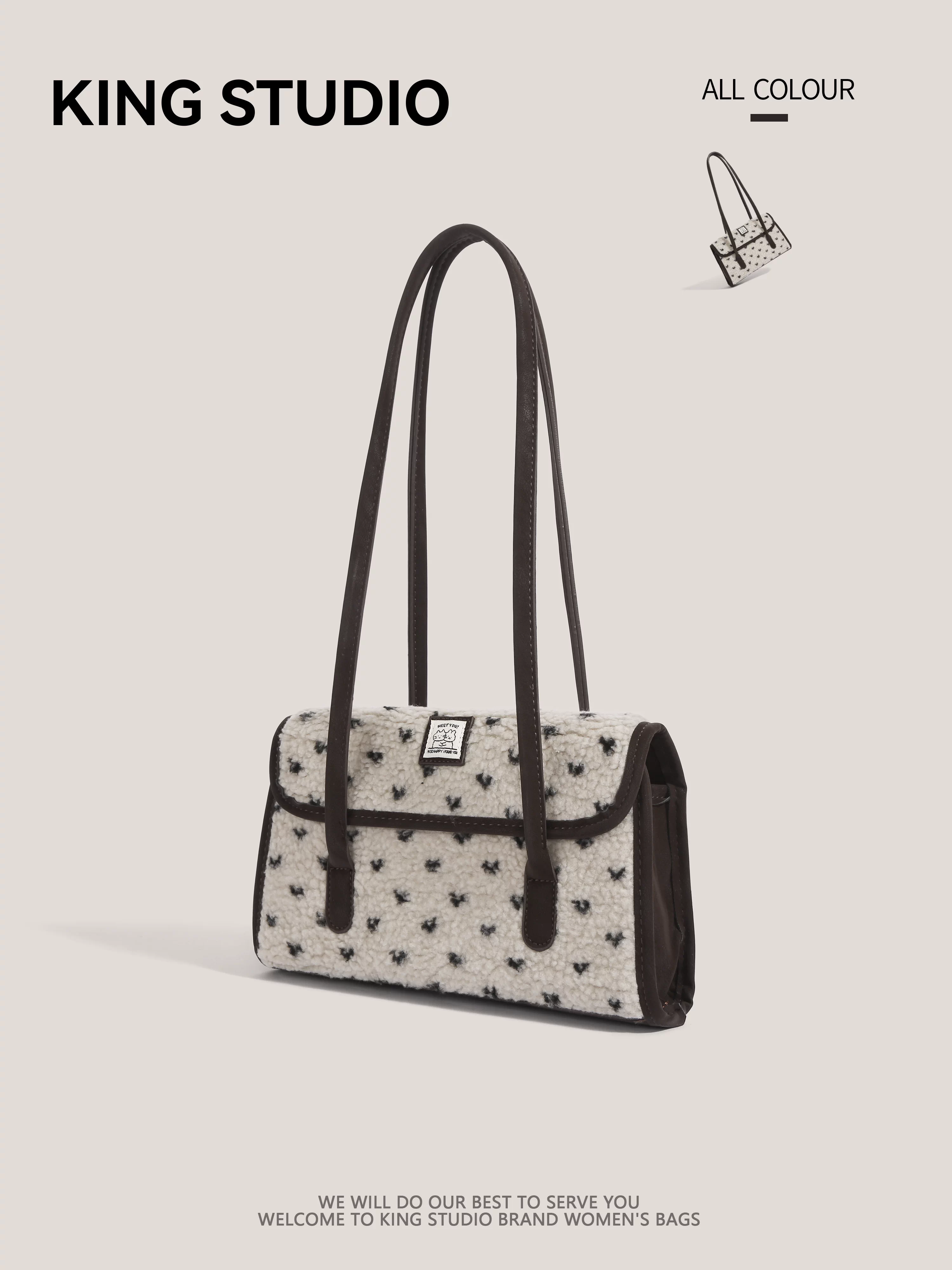 Túi tote lông mềm phong cách Fair Isle cổ điển dành cho nữ, thiết kế mới lạ 2026, túi xách đa năng, túi đeo vai đi làm