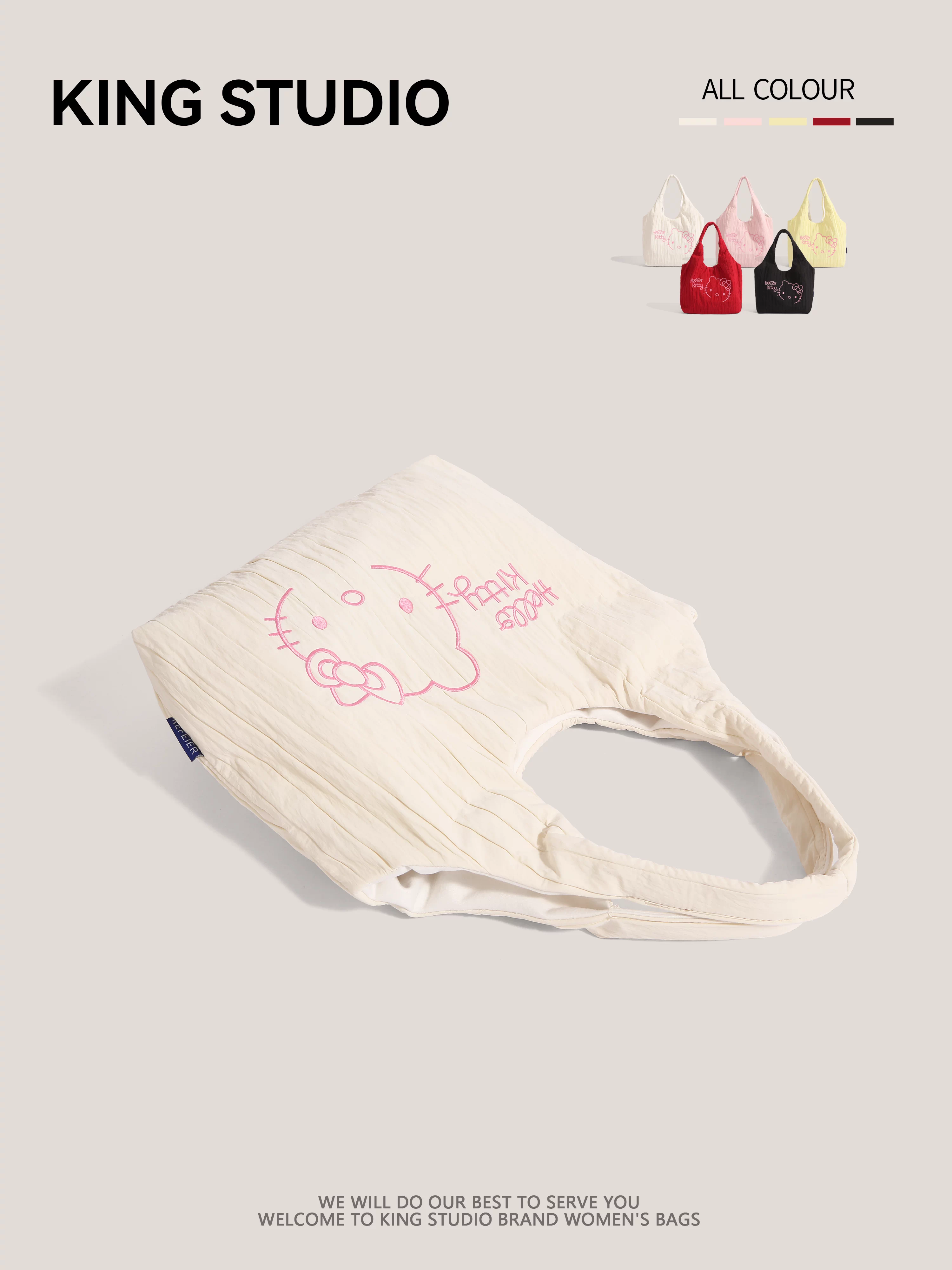 Túi xách Hello Kitty xếp ly dễ thương dành cho nữ, mẫu mới 2025, thời trang, túi đeo vai, túi tote dung tích lớn