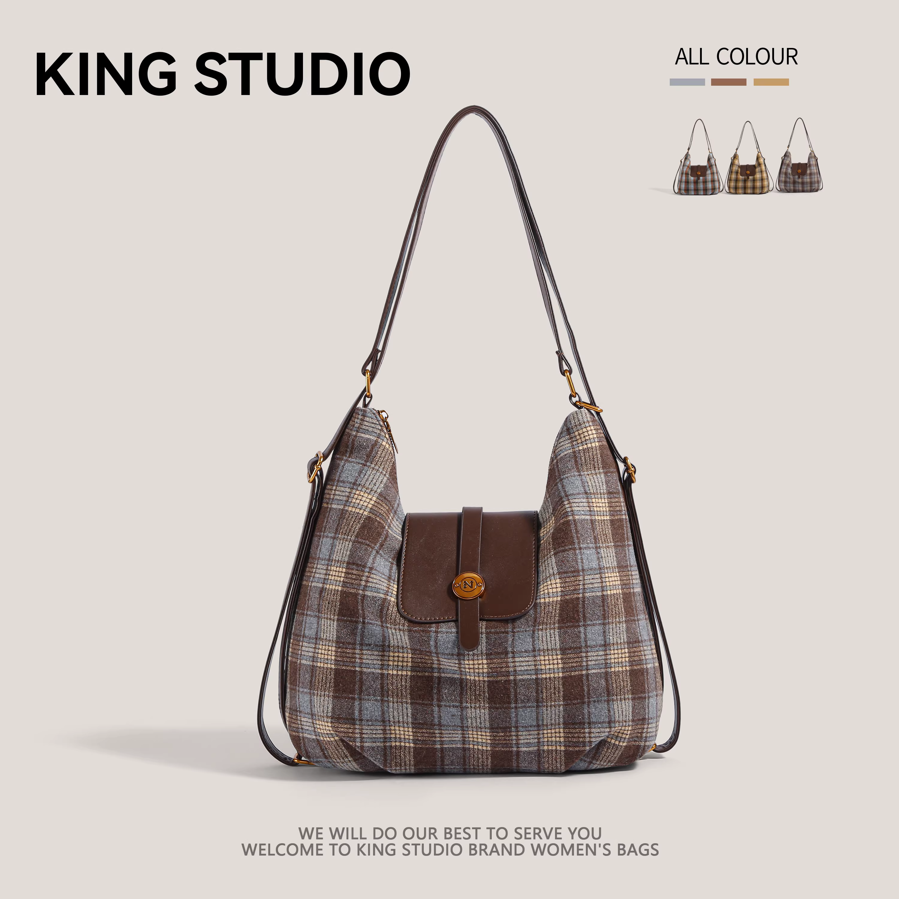 Ba lô len kẻ caro nữ thời trang thu đông 2025, túi tote phong cách học sinh, đa năng, dung tích lớn