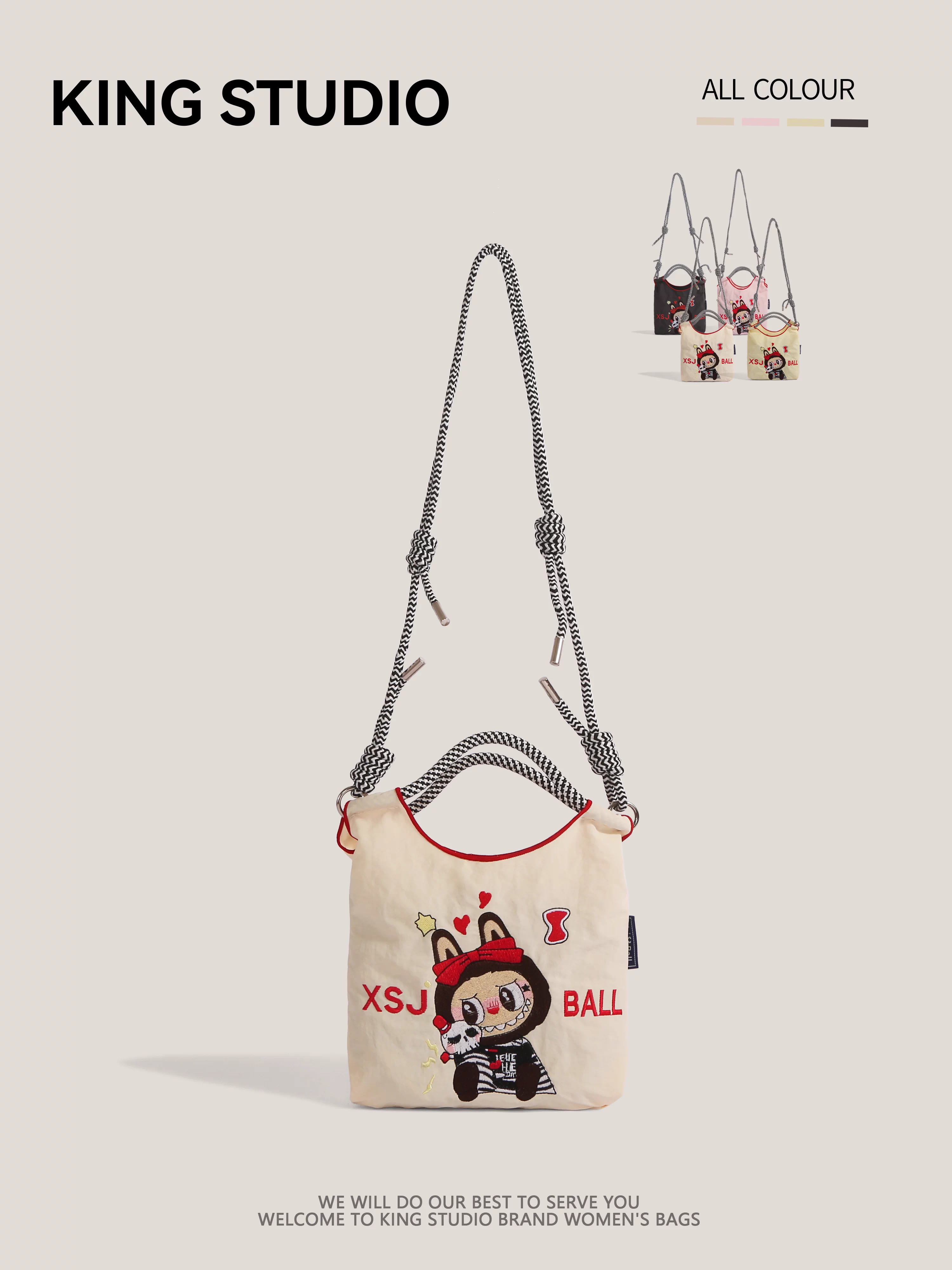 Túi mua sắm mini thêu họa tiết Labubu bằng dây xích Nhật Bản, thân thiện với môi trường, có thể đeo vai, đeo chéo, đựng điện thoại