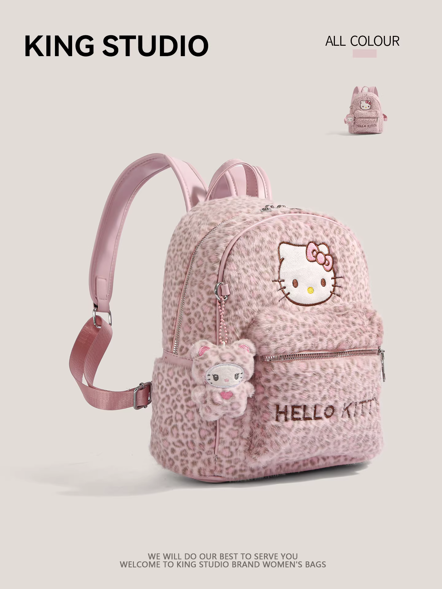 Ba lô in hình báo hồng Hello Kitty dễ thương dành cho nữ, mẫu mới 2025, ba lô đi học đa năng hoạt hình Hello Kitty