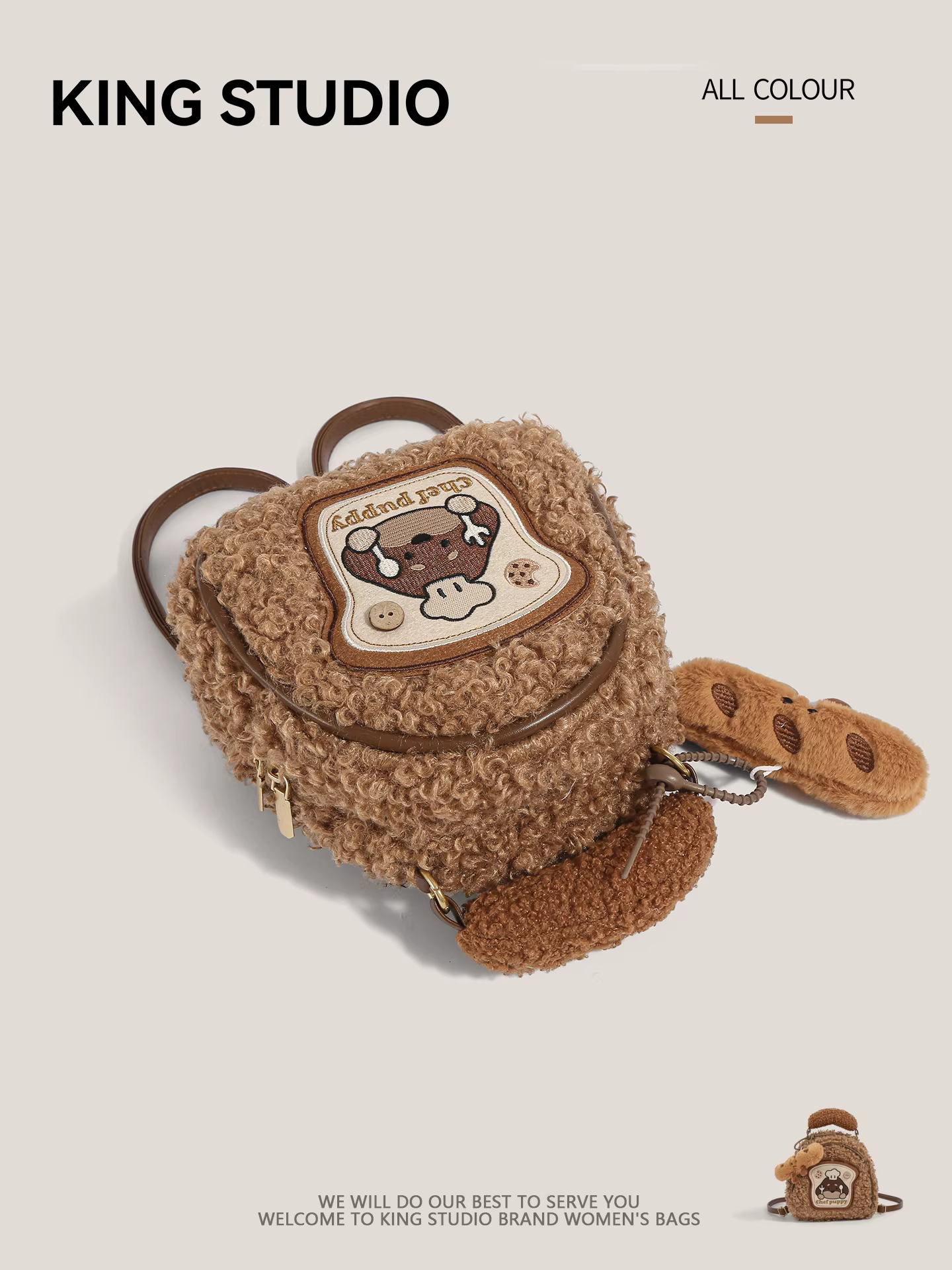 Ba lô thú bông hình chó con dễ thương dành cho nữ, mẫu mới 2026, thời trang retro, đa năng, nhỏ gọn, balo học sinh, cặp sách