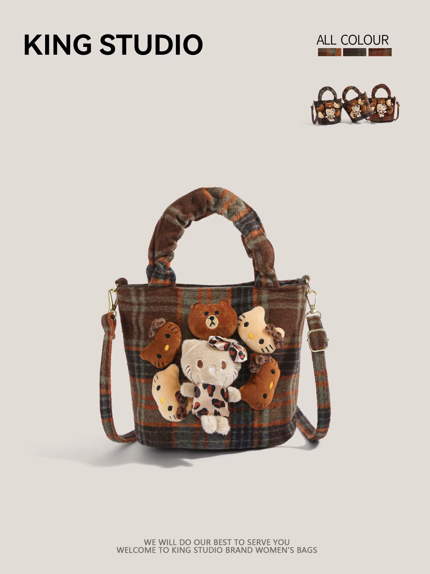 Túi vải Hello Kitty dễ thương dành cho nữ, mẫu mới 2026, thời thượng, độc đáo, chất liệu lông mềm, hình hoạt hình, đeo vai, đeo chéo