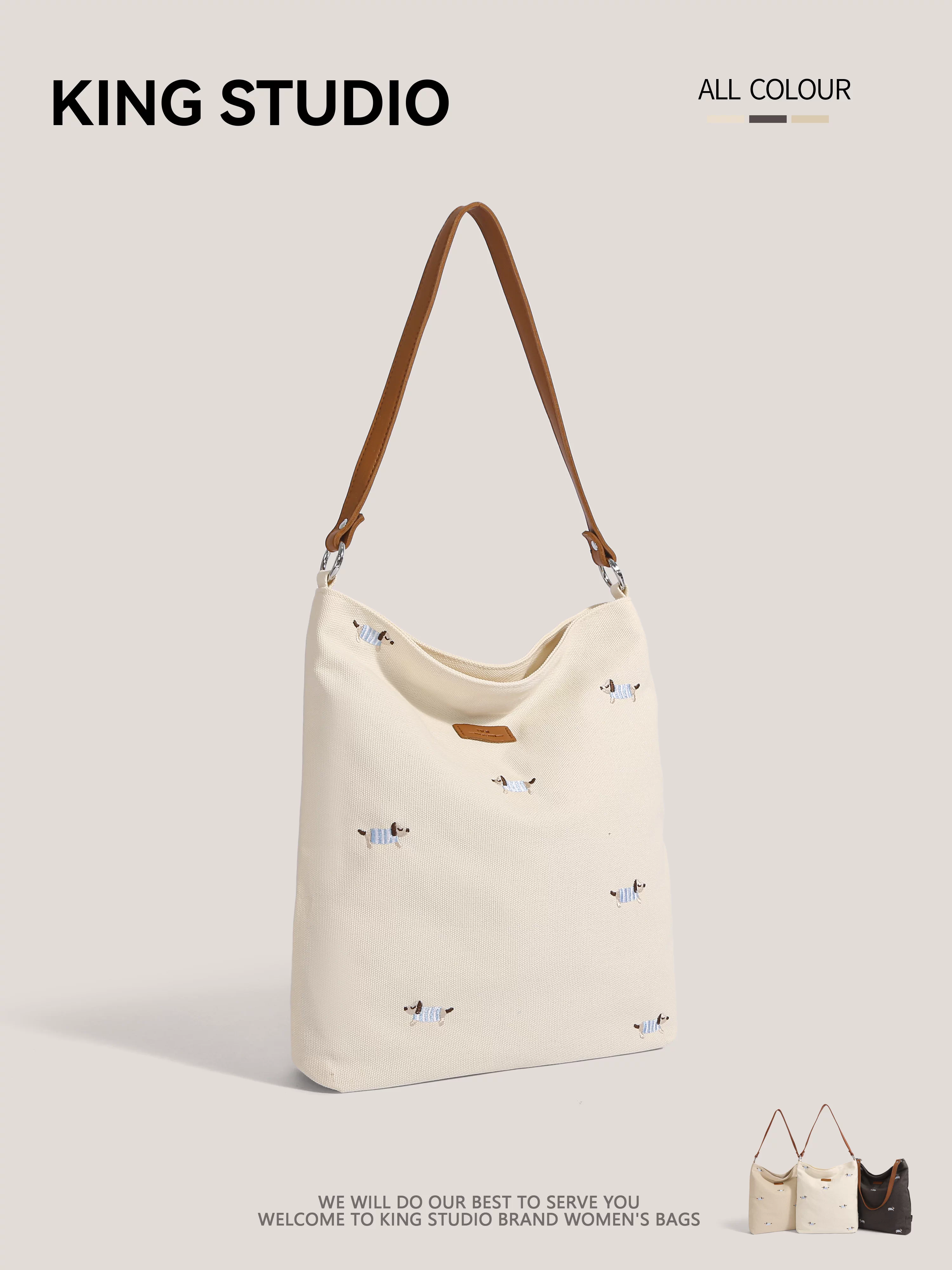 Túi vải thêu hình chó Dachshund dành cho nữ, túi đeo nách dung tích lớn, túi tote đeo vai đa năng dành cho sinh viên đại học.