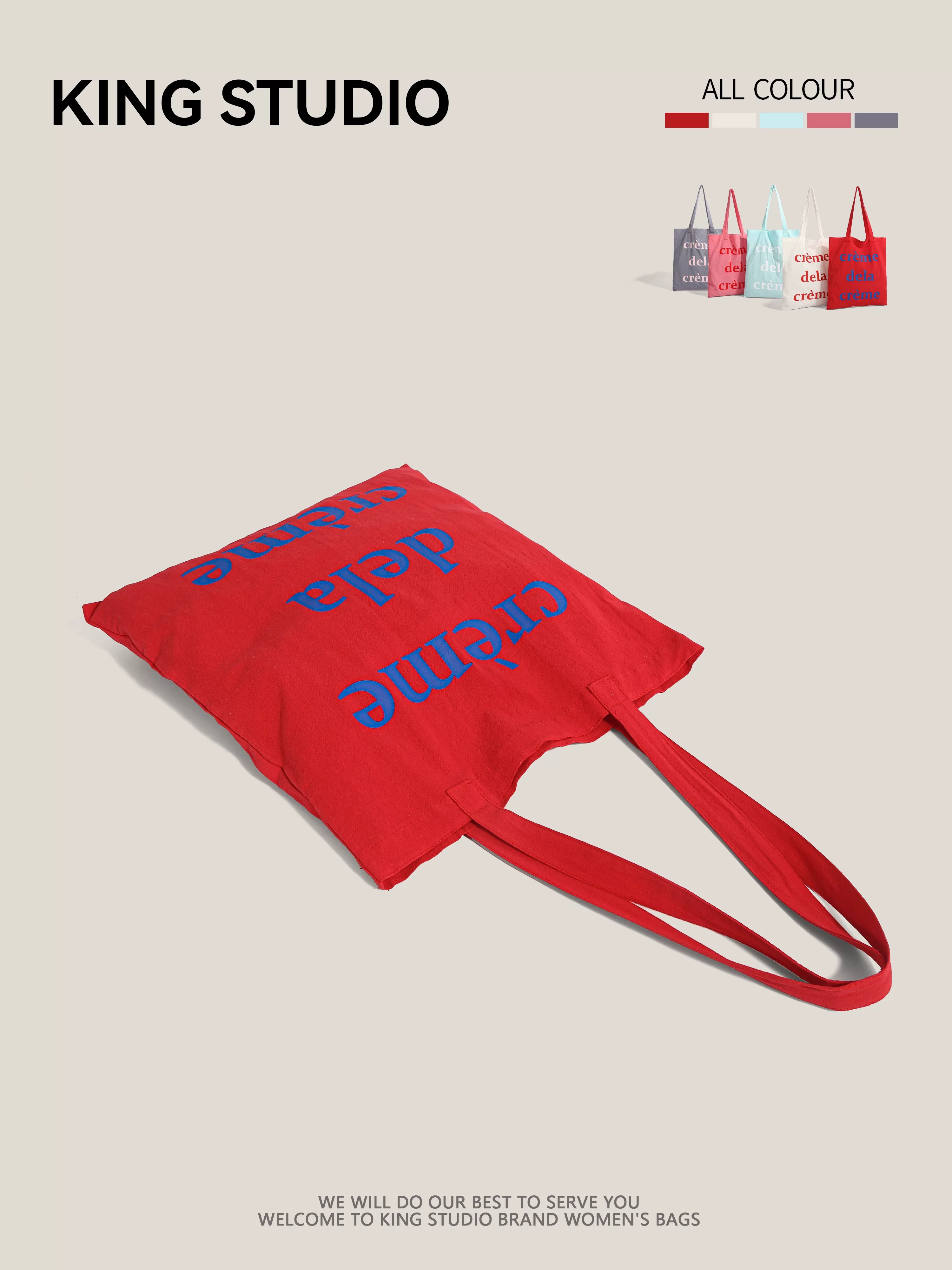 Túi đeo vai in chữ phong cách lười biếng mùa hè dành cho nữ, túi vải canvas dung tích lớn, túi tote đa năng cho học sinh và đi làm