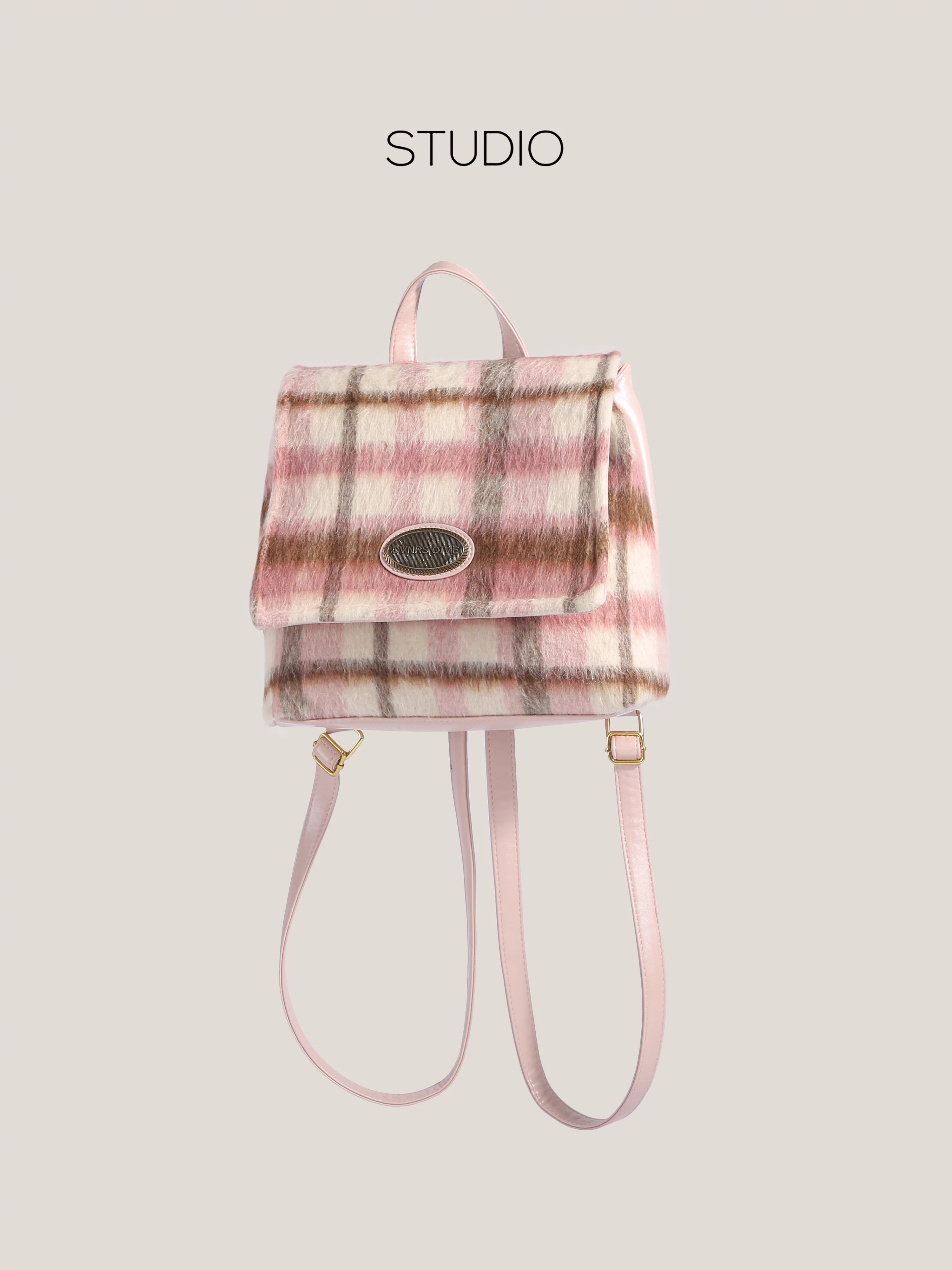 Ba lô phong cách học sinh dành cho nữ 2025, túi xách len kẻ caro cao cấp, đa năng, túi đeo vai đi làm