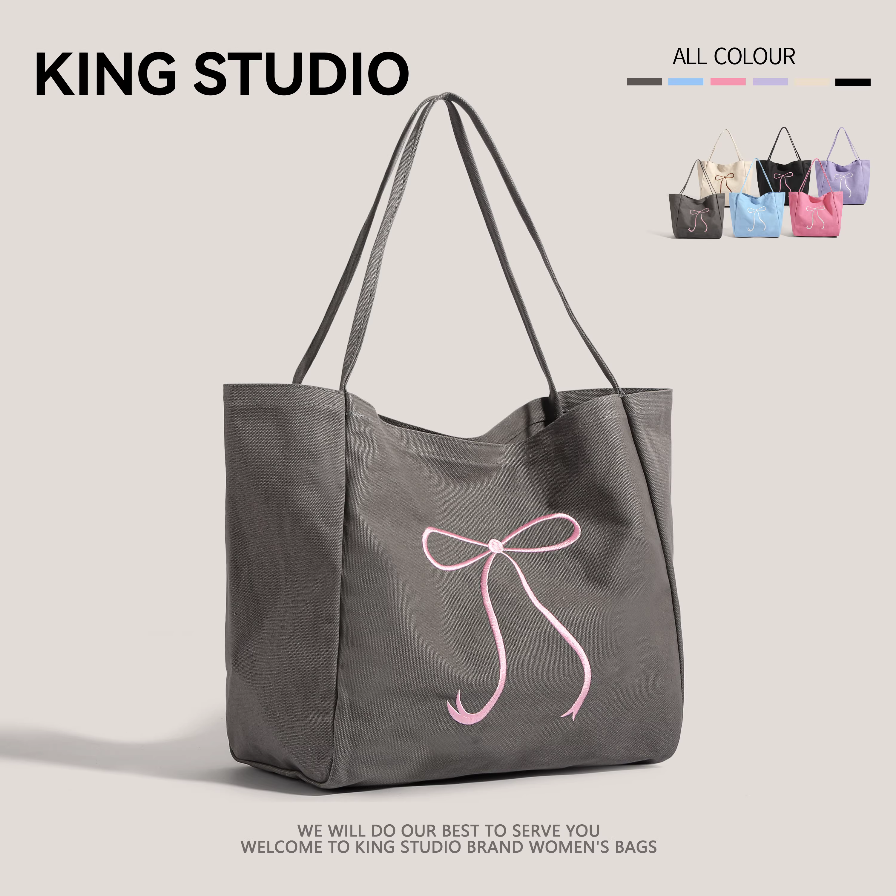 Túi vải thiết kế độc đáo, túi đi học dành cho sinh viên đại học có nơ mùa hè, túi tote phong cách thoải mái, túi đi làm phong cách lười biếng.