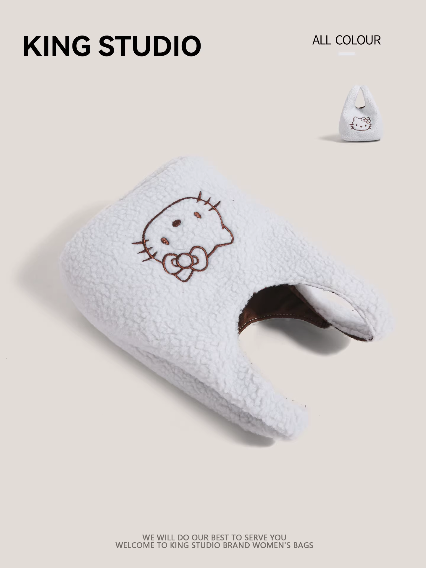 Túi đeo tay HelloKitty dễ thương, túi xách len cừu thời trang thu đông mới, túi đựng đồ di động và túi xách du lịch