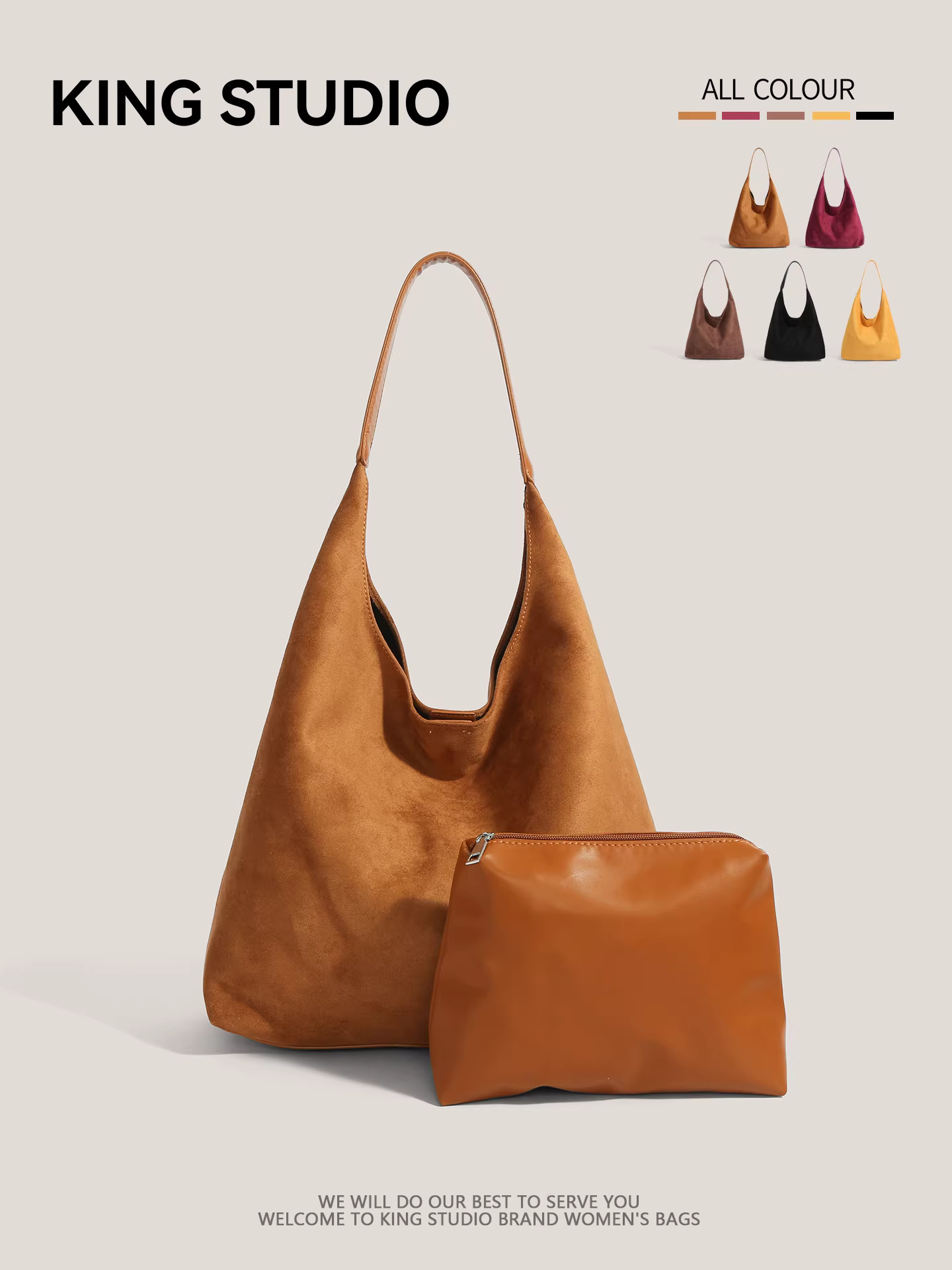 Túi đeo nách da lộn nữ 2025 kiểu dáng mới thời thượng retro, túi tote học sinh, dung tích lớn, đa năng, đeo vai