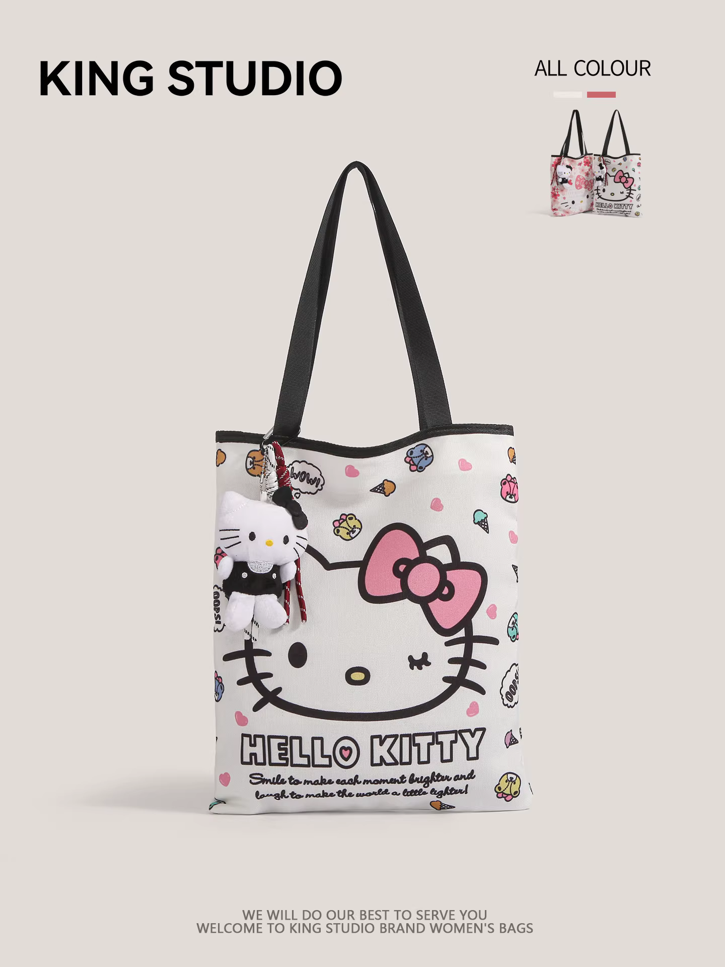 Túi vải canvas hình mèo KT phong cách hoạt hình Nhật Bản dành cho nữ 2025 mới, túi đeo vai thường ngày, dung tích lớn, túi mẹ bỉm sữa, túi tote đi chơi