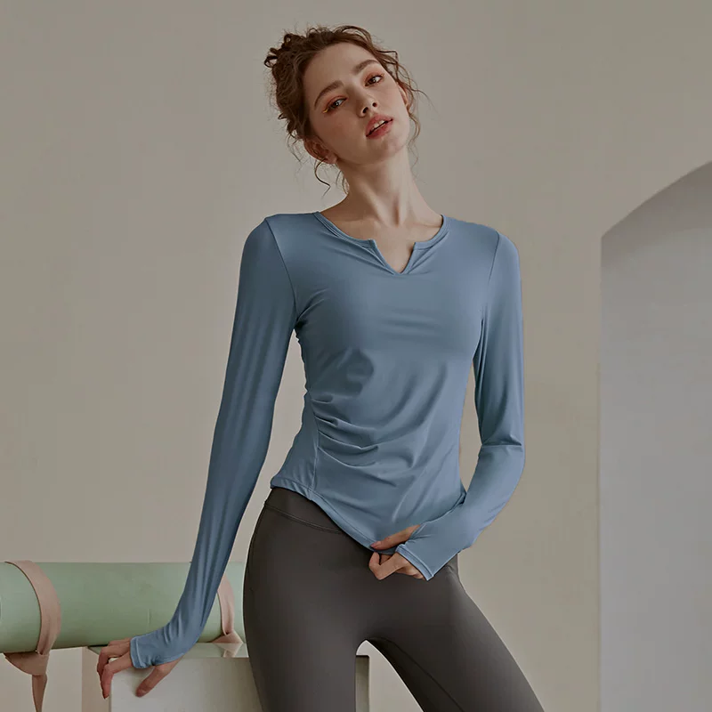 Trang phục tập yoga mùa thu đông, áo thể thao nữ dài tay có đệm ngực, ôm sát và tôn dáng, quần áo tập chạy bộ cao cấp, phong cách mùa thu
