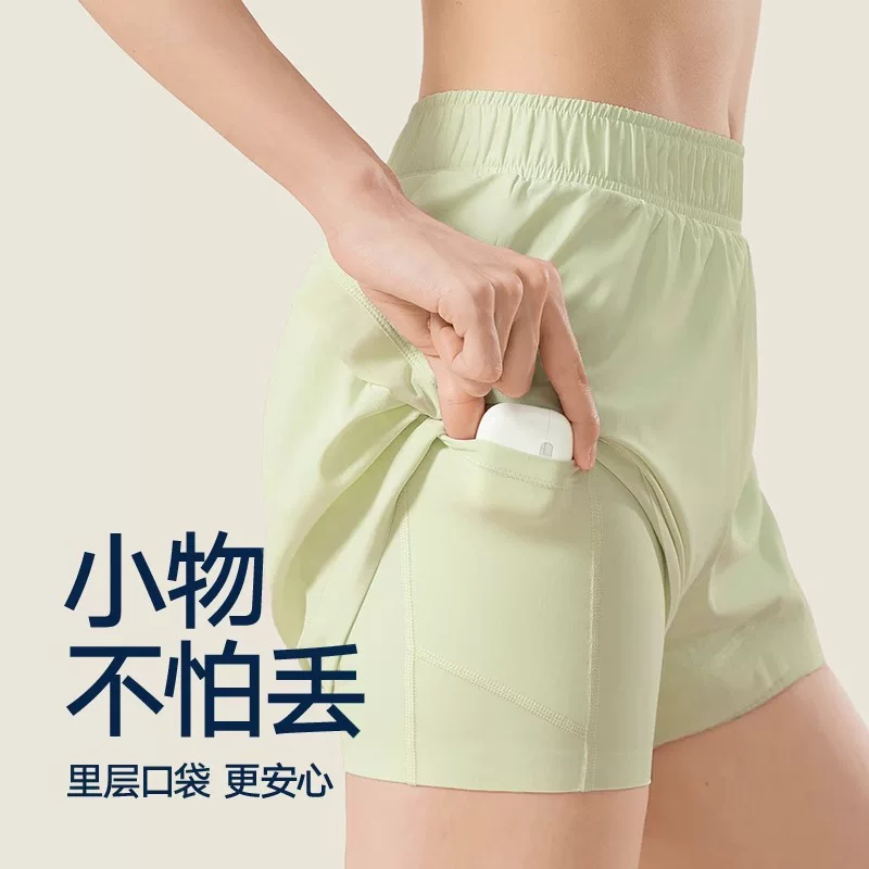 Quần short thể thao mùa hè dành cho nữ, chống lộ, quần short chạy bộ hai trong một, quần tập thể dục dáng rộng thông thường, mẫu mới 2023.