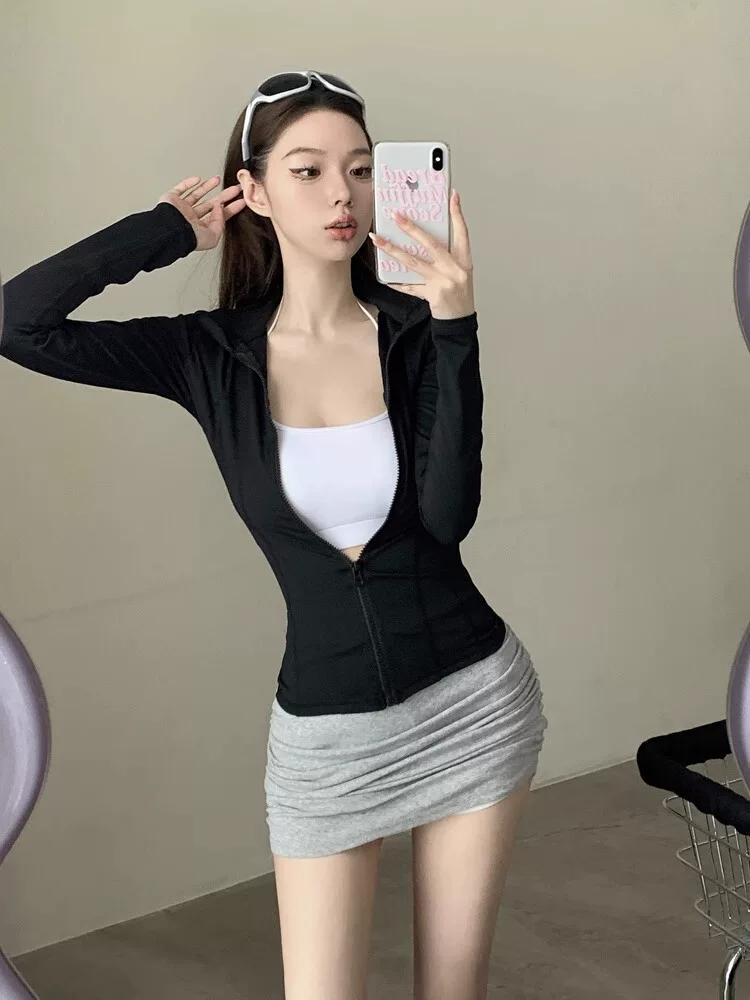 Áo khoác thể thao dành cho nữ, dáng ôm, chống nắng, trang phục tập yoga, áo cardigan, trang phục tập thể dục chạy bộ, trang phục tập Pilates chuyên nghiệp, thuần khiết và quyến rũ.