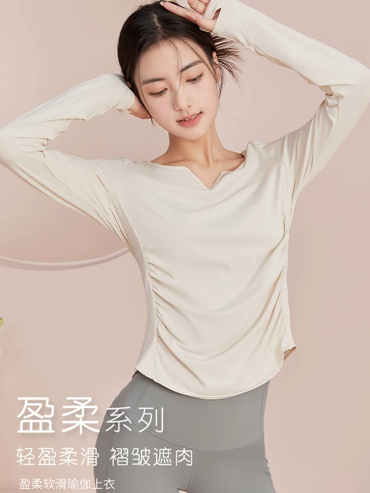 Bộ quần áo tập yoga, áo dài tay cho nữ, áo thun thể thao ngắn tay dáng rộng mới mùa xuân hè, quần áo tập Pilates
