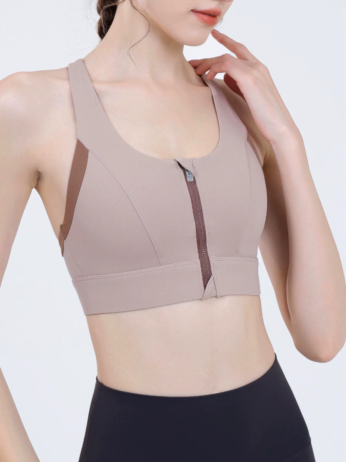 Áo ngực thể thao có khóa kéo chống sốc cường độ cao, cúp ngực tích hợp cố định, thích hợp cho chạy bộ ngoài trời, thiết kế lưng đẹp, tập thể dục, áo ngực tập yoga.
