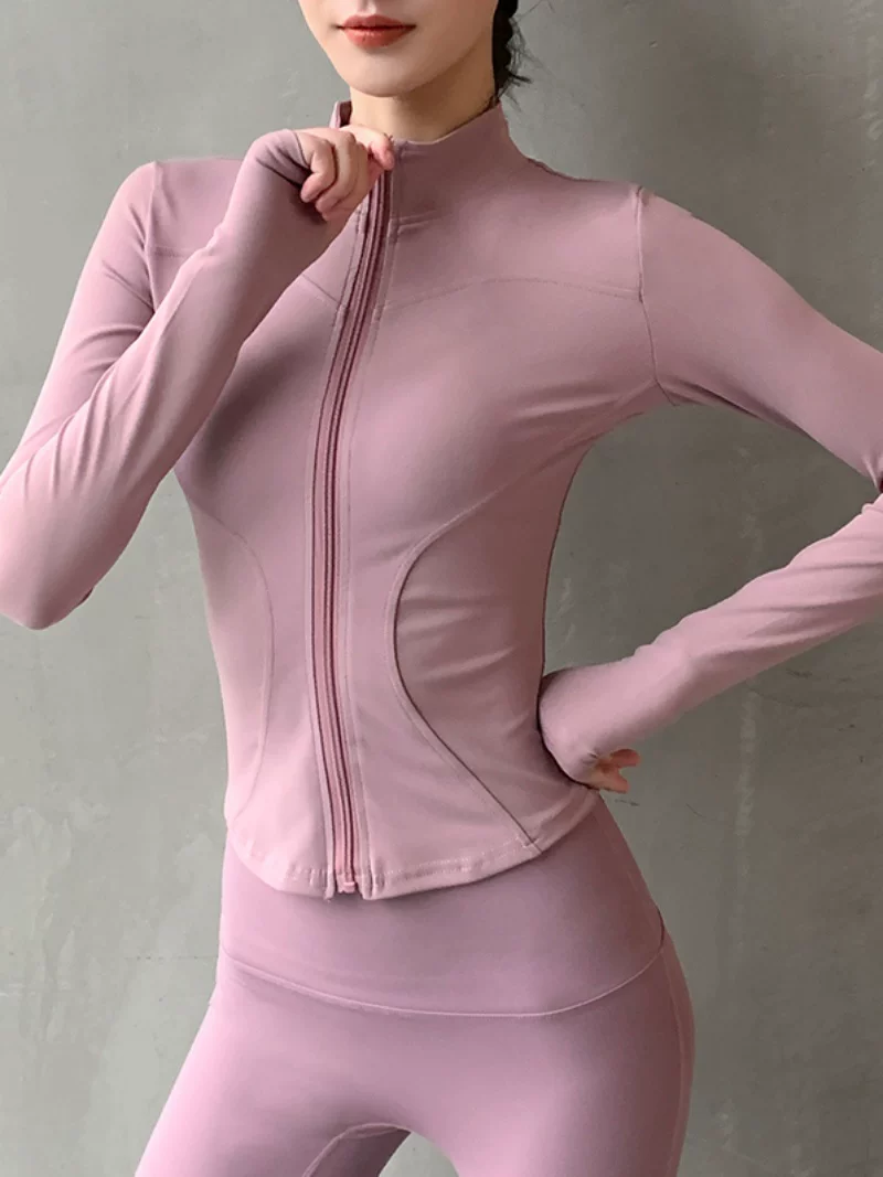 Áo tập thể dục dành cho người nổi tiếng trên mạng dành cho nữ, áo tập yoga dài tay có khóa kéo nhanh khô, áo khoác thể thao cổ đứng bó sát, kiểu dáng dày dặn cho mùa thu đông.