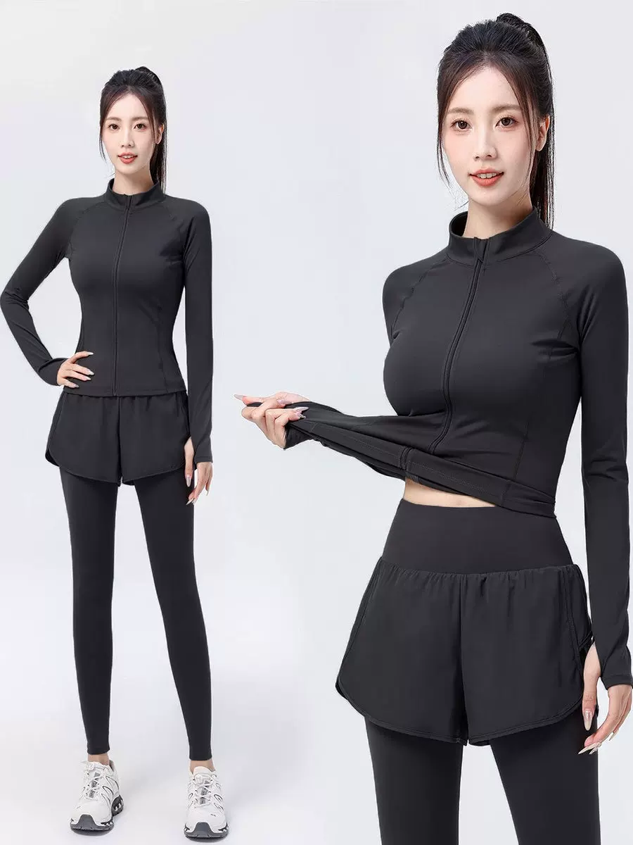 Bộ đồ thể thao chạy bộ buổi sáng dành cho nữ mẫu mới 2025, quần áo tập luyện chuyên nghiệp, thiết kế ôm dáng, nhanh khô, đồ tập yoga tay dài