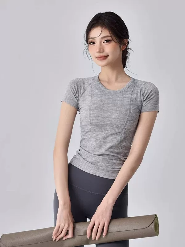 Quần áo tập yoga cho nữ, tập thể dục nhịp điệu, tập gym thể thao cao cấp tay ngắn, áo tập Pilates tôn dáng cao cấp