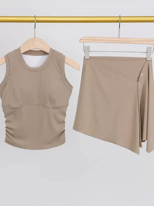 Bộ đồ tập yoga cao cấp hè 2025 dành cho nữ, áo vest và chân váy ngắn tập Pilates, thiết kế hai mảnh