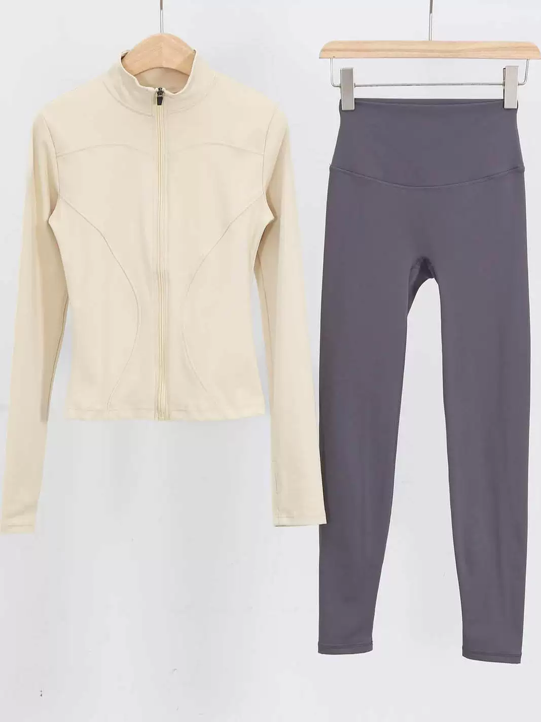 Bộ đồ tập yoga mùa đông bằng vải lông cừu dành cho nữ, áo khoác cardigan có khóa kéo ôm sát, bộ đồ thể thao chạy bộ, quần dài cạp cao.