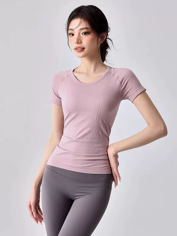 Quần áo tập yoga cho nữ, tập thể dục nhịp điệu, tập gym thể thao cao cấp tay ngắn, áo tập Pilates tôn dáng cao cấp