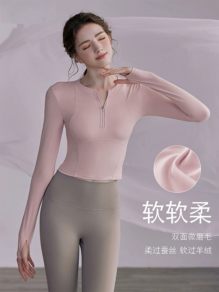 Áo tập yoga có đệm ngực cho nữ, quần áo tập thể dục cao cấp mùa thu đông, bộ đồ thể thao Pilates, kiểu dáng dài tay mới 2023