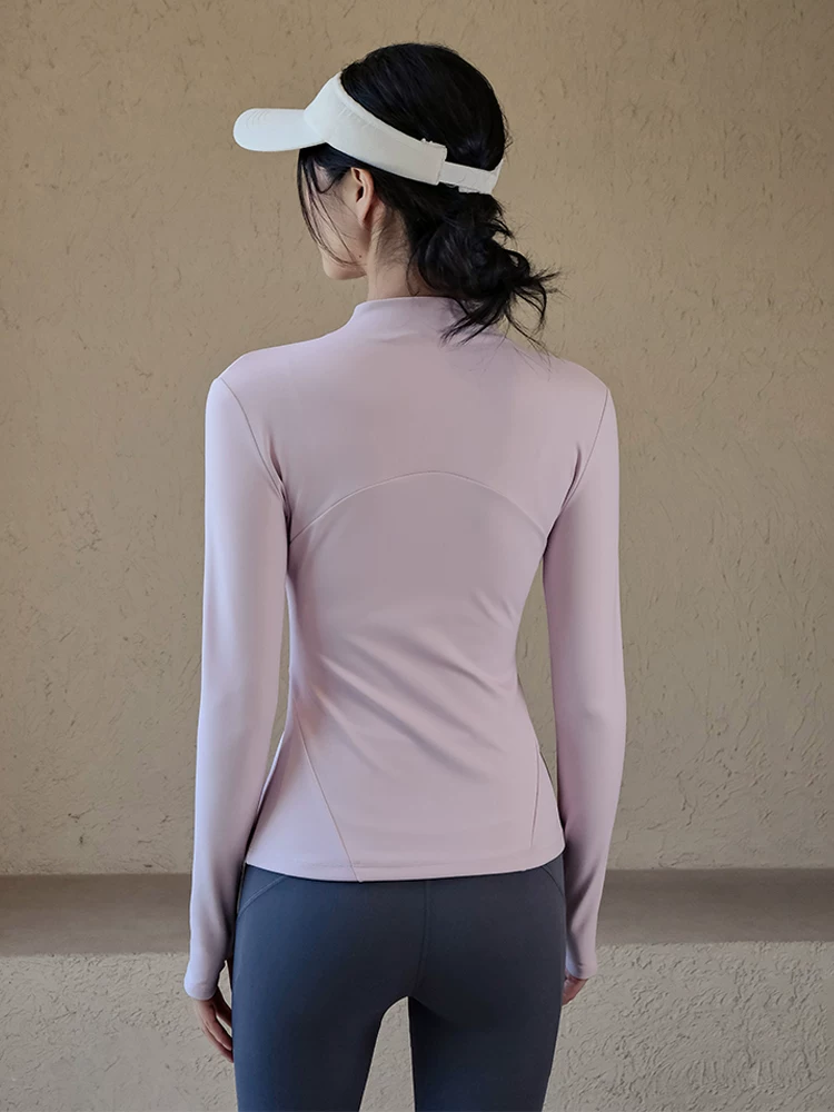 Quần áo tập yoga cho nữ vào mùa thu đông, áo thể thao ấm áp lót lông cừu, áo khoác dài tay ôm sát, quần áo tập thể dục chạy bộ