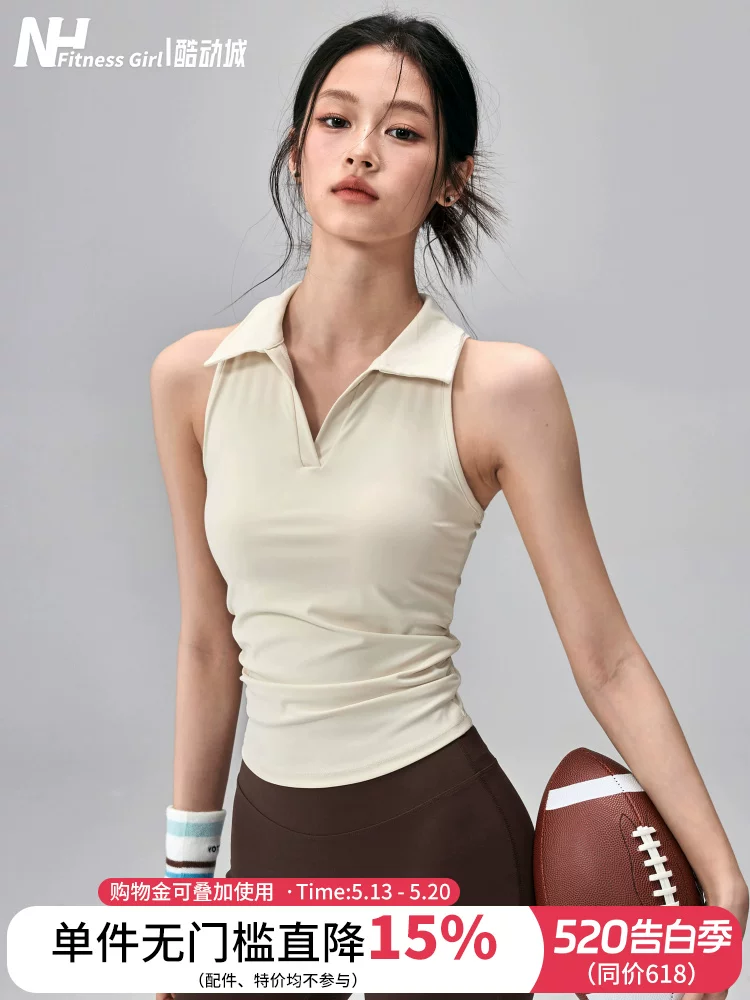 Áo vest thể thao đa năng dành cho nữ tập thể hình POLO có ve áo quần lót chạy bộ quần vợt áo khoác ngoài áo tập yoga lưng đẹp