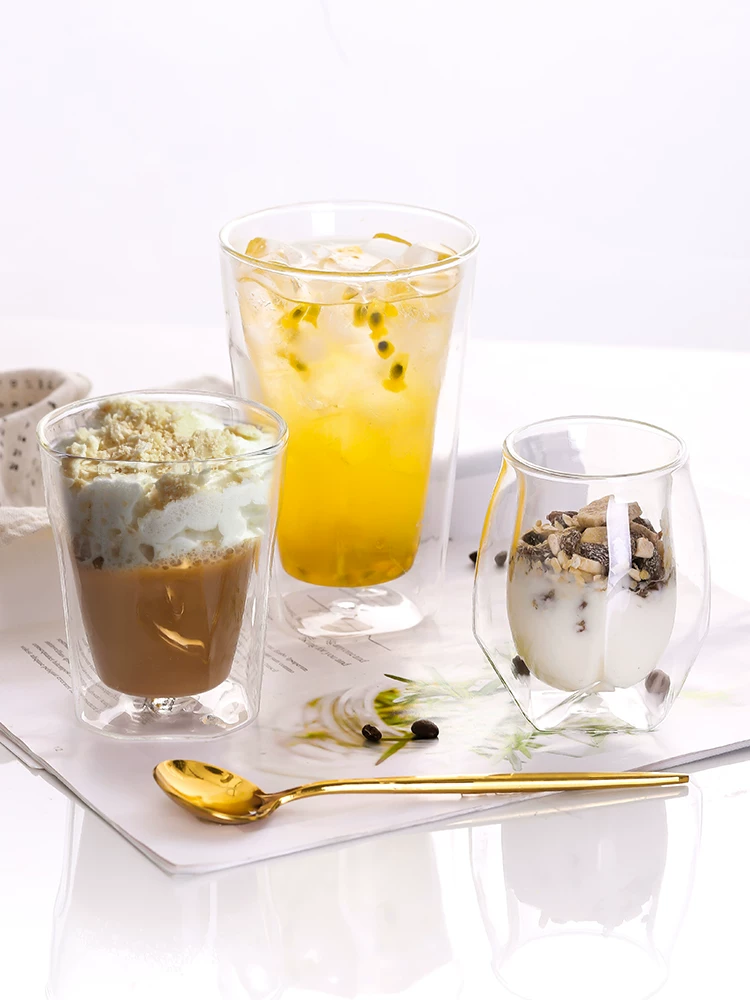 Cốc sữa, cốc nước, cốc thủy tinh, cốc trà hoa cách nhiệt hai lớp bằng thủy tinh borosilicate, cốc ăn sáng gia đình dành cho phụ nữ, cốc nước ép cà phê