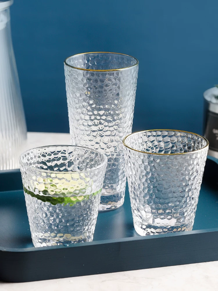 Cốc thủy tinh viền vàng kiểu Nhật, cốc uống nước gia dụng kiểu ins, phổ biến trong giới phụ nữ, cốc đựng nước trái cây và đồ uống, cốc trà trong suốt