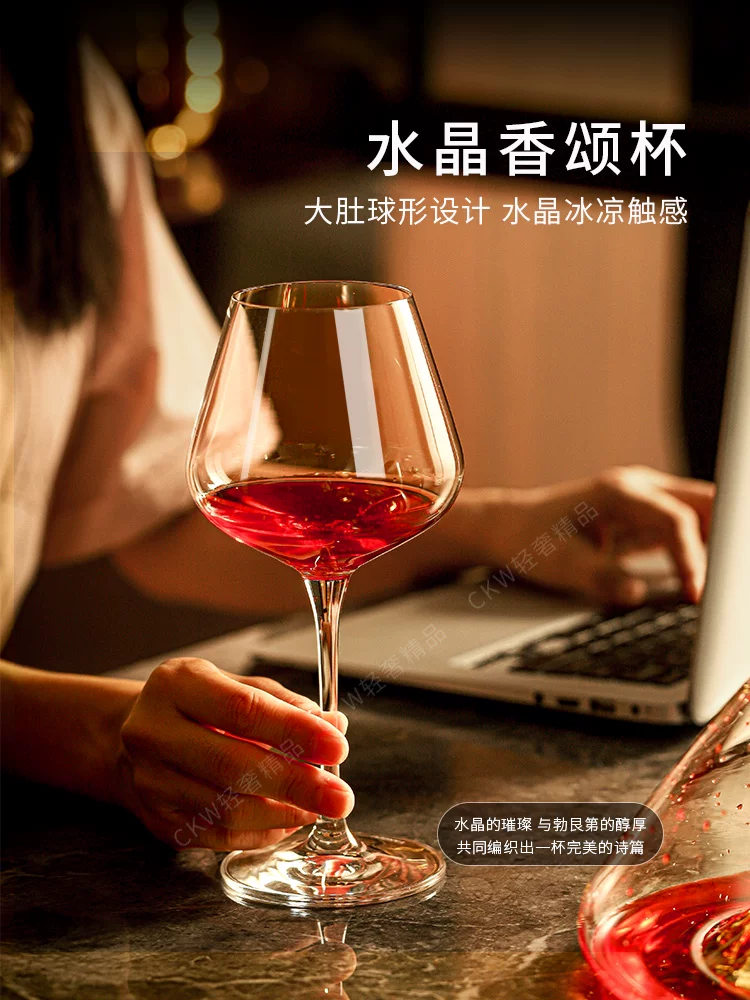 Bộ ly rượu vang đỏ pha lê cao cấp CKW, bình rót rượu cao cấp, ly rượu vang cao Burgundy cao cấp