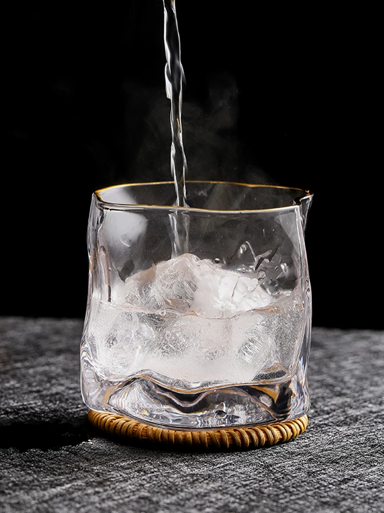 Cốc nước xoắn kiểu Nhật đơn giản, cốc thủy tinh viền vàng, cốc rượu whisky pha lê phong cách ins, cốc sữa cổ điển, cốc cà phê