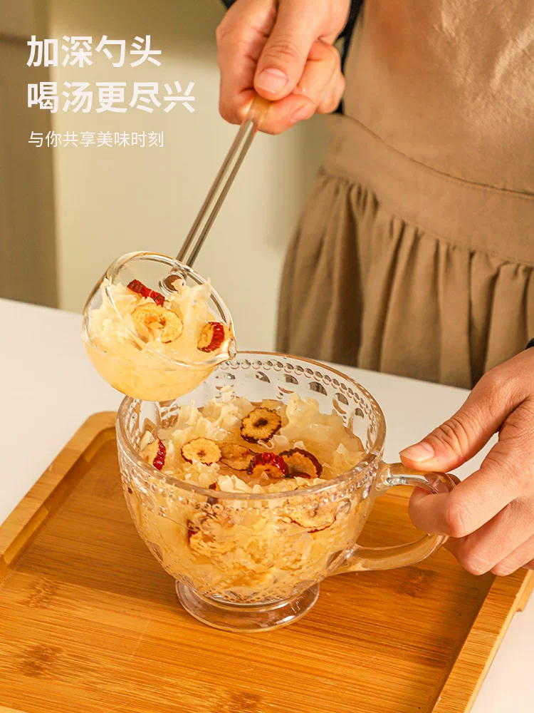 Thìa có tay cầm dài bằng thủy tinh borosilicate chịu nhiệt dùng trong gia đình, thìa khuấy món tráng miệng trong suốt, thìa nấu trà rượu nóng, thìa gia vị.