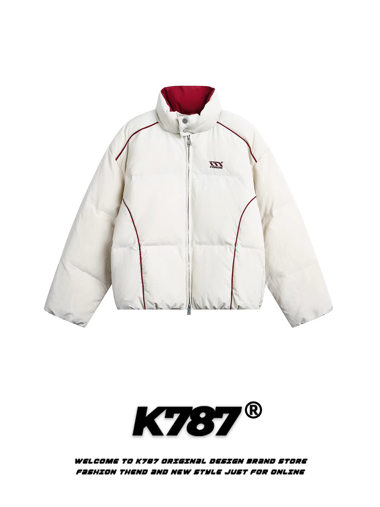 K787 Mỹ retro hợp thời trang thương hiệu màu khối cổ đứng áo khoác cotton dày unisex dáng rộng mùa đông ấm áp cặp đôi áo khoác cotton