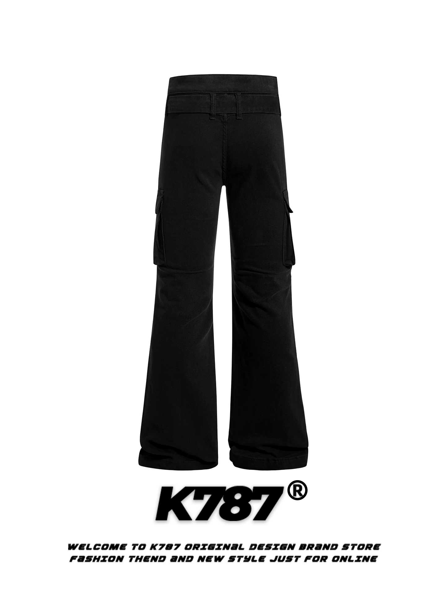 Quần jeans ống loe kiểu Mỹ cổ điển 1K787, trang trí đinh tán, dành cho nam và nữ, nhiều túi, cạp cao, thương hiệu thời trang đường phố, quần ống rộng