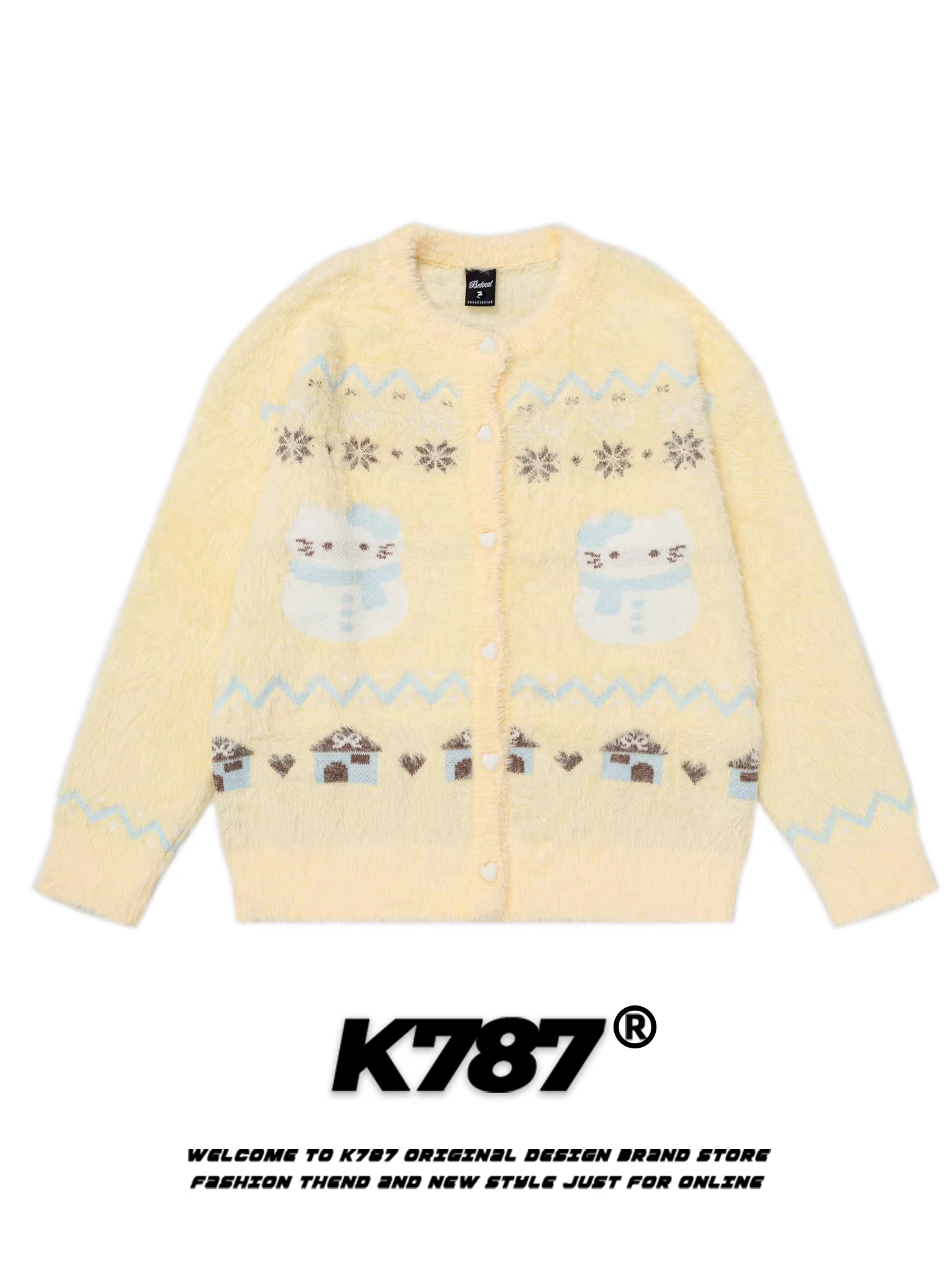 Áo len cardigan mèo dễ thương phong cách ngọt ngào kiểu Mỹ K787 dành cho nữ, dáng rộng, giảm tuổi tác, phong cách đại học, áo khoác dệt kim ngọt ngào.