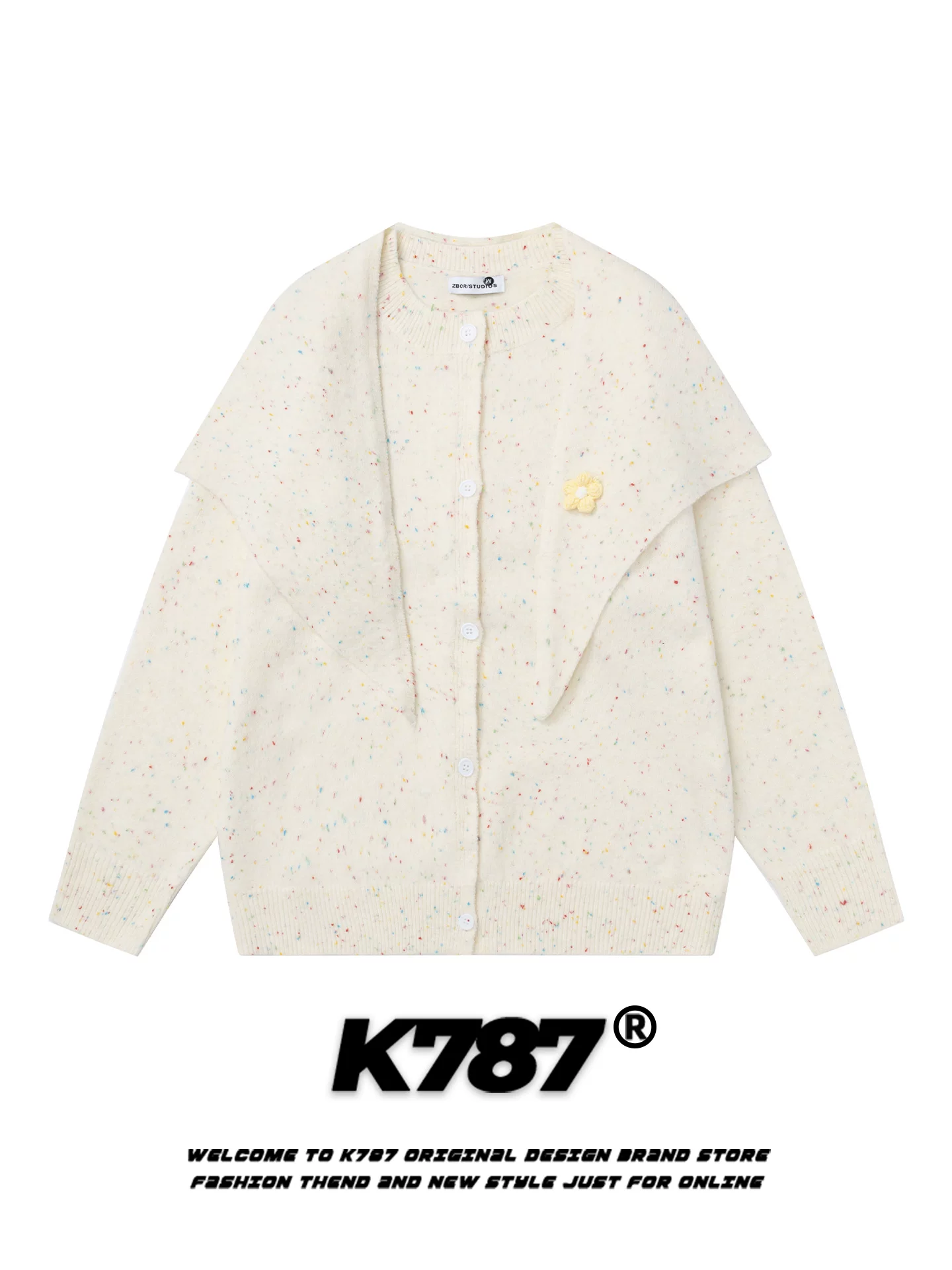 Áo len cardigan kiểu Mỹ cổ điển K787 dành cho nữ, dáng rộng, phong cách ngọt ngào kiểu học sinh, chất liệu dệt hoa ba chiều cho mùa thu.