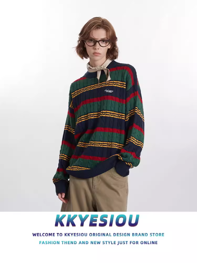 Áo len dệt kim phong cách retro Mỹ, kiểu preppy, dành cho nam và nữ, mùa thu đông 2024, đa năng, thích hợp đi làm, áo đôi.