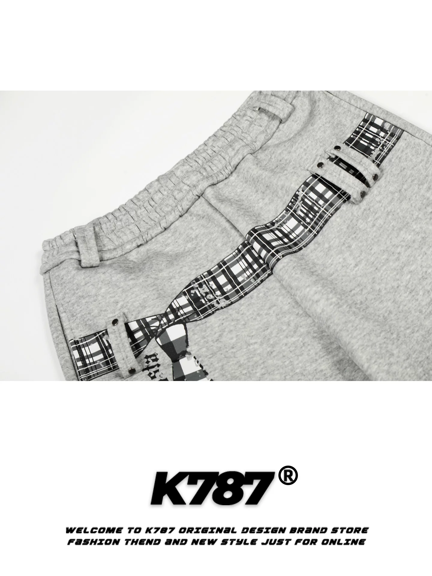 Quần jogger kẻ caro in họa tiết kiểu Mỹ K787 dành cho nam và nữ, dáng rộng, phong cách thoải mái, cạp cao, ống rộng, thẳng.